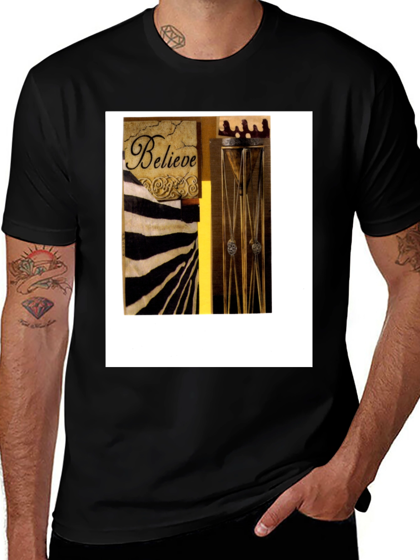 Variant 26 of Believe Zebra Stripe Graphic Black T-Shirt
