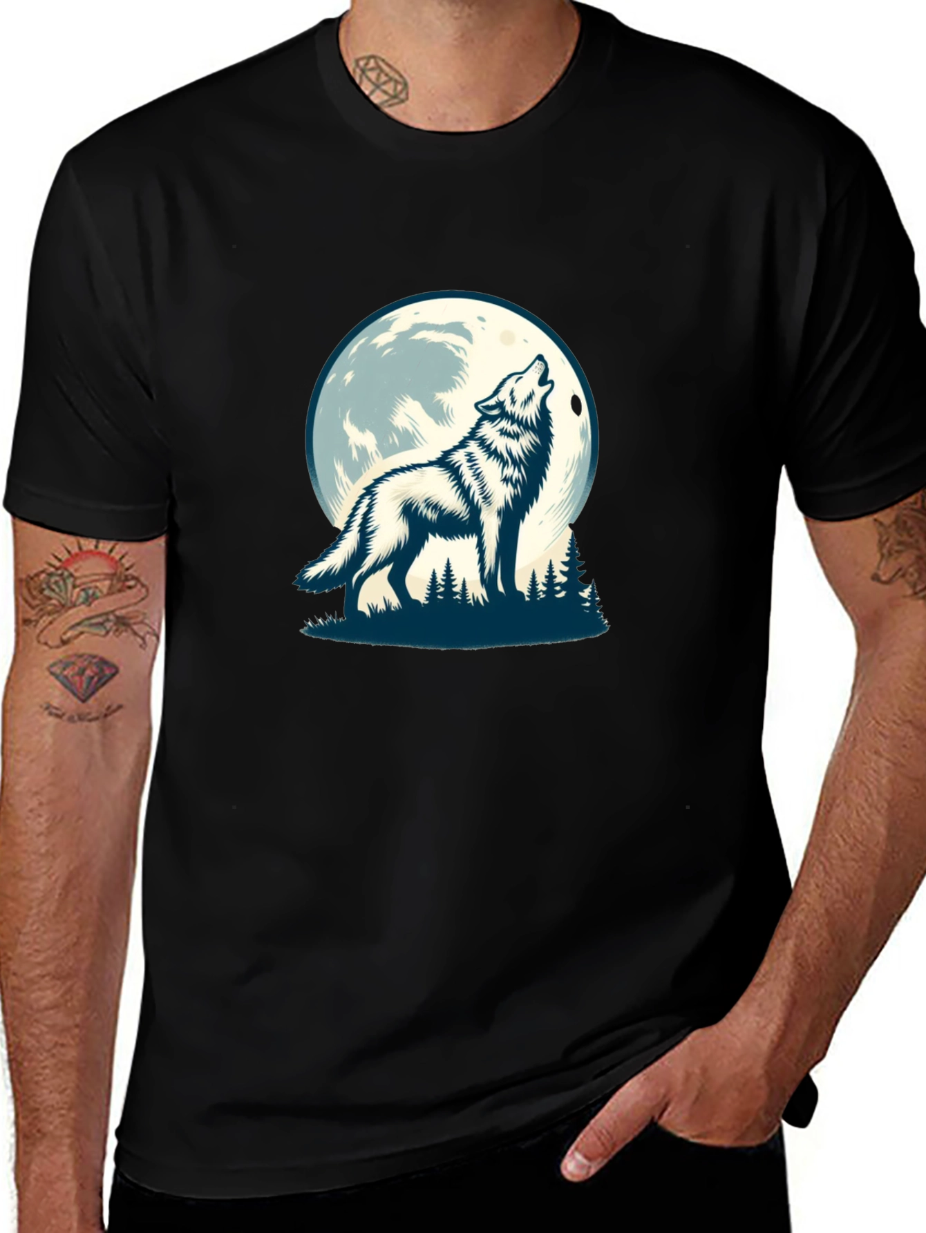 Variant 8 of Wolf Moon Graphic Tee - Black Cotton Blend