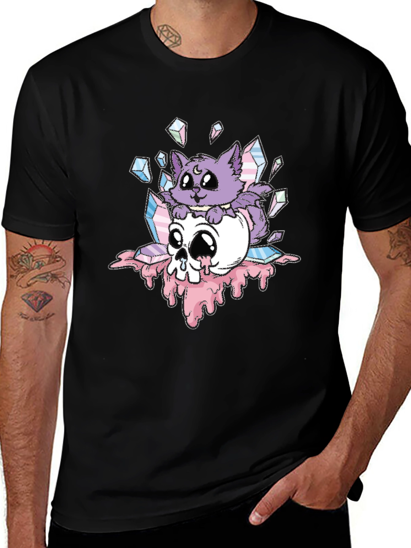Variant 3 of Cute Kawaii Cat & Skull Transgender Pride T-Shirt