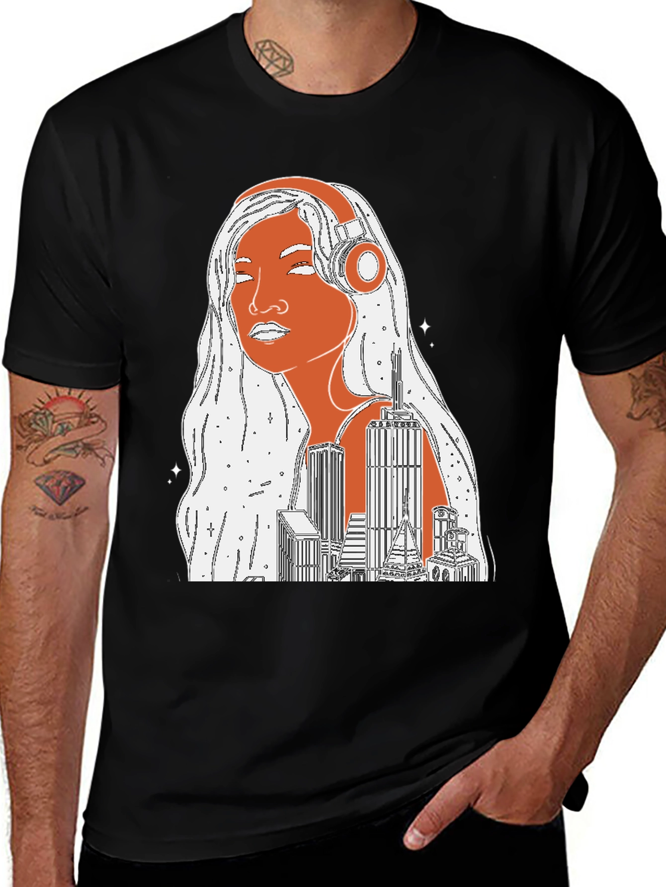 Variant 3 of Cityscape Headphones Graphic Tee