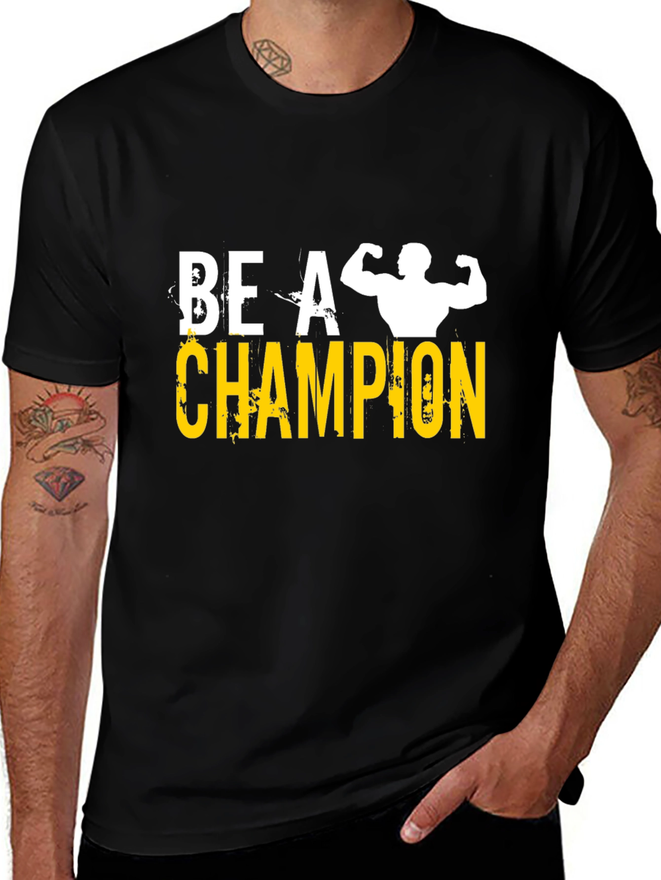 Variant 17 of Be A Champion Graphic Tee - Black Cotton Blend Shirt