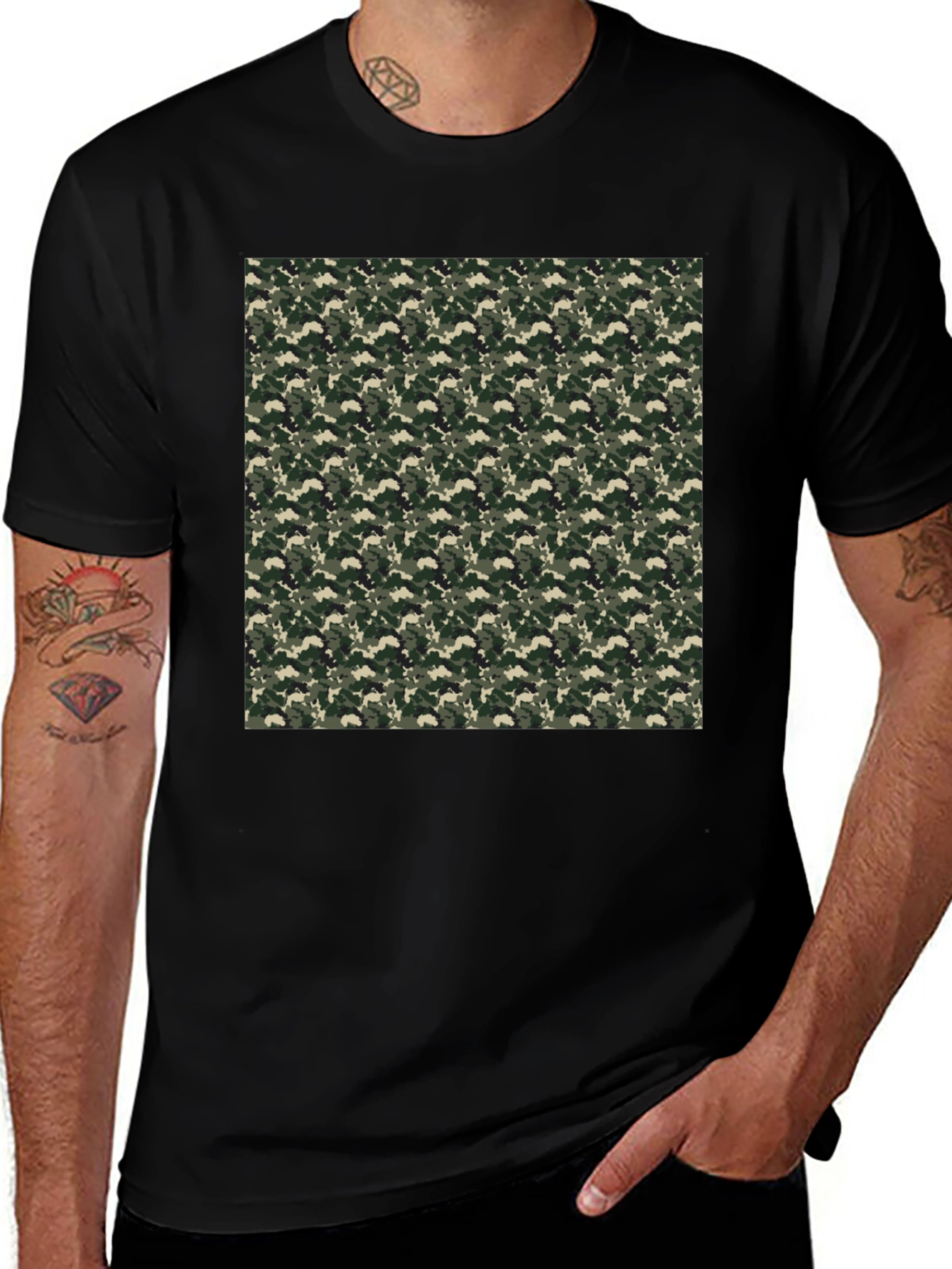 Camo Print Tee - Classic Black Casual Comfort