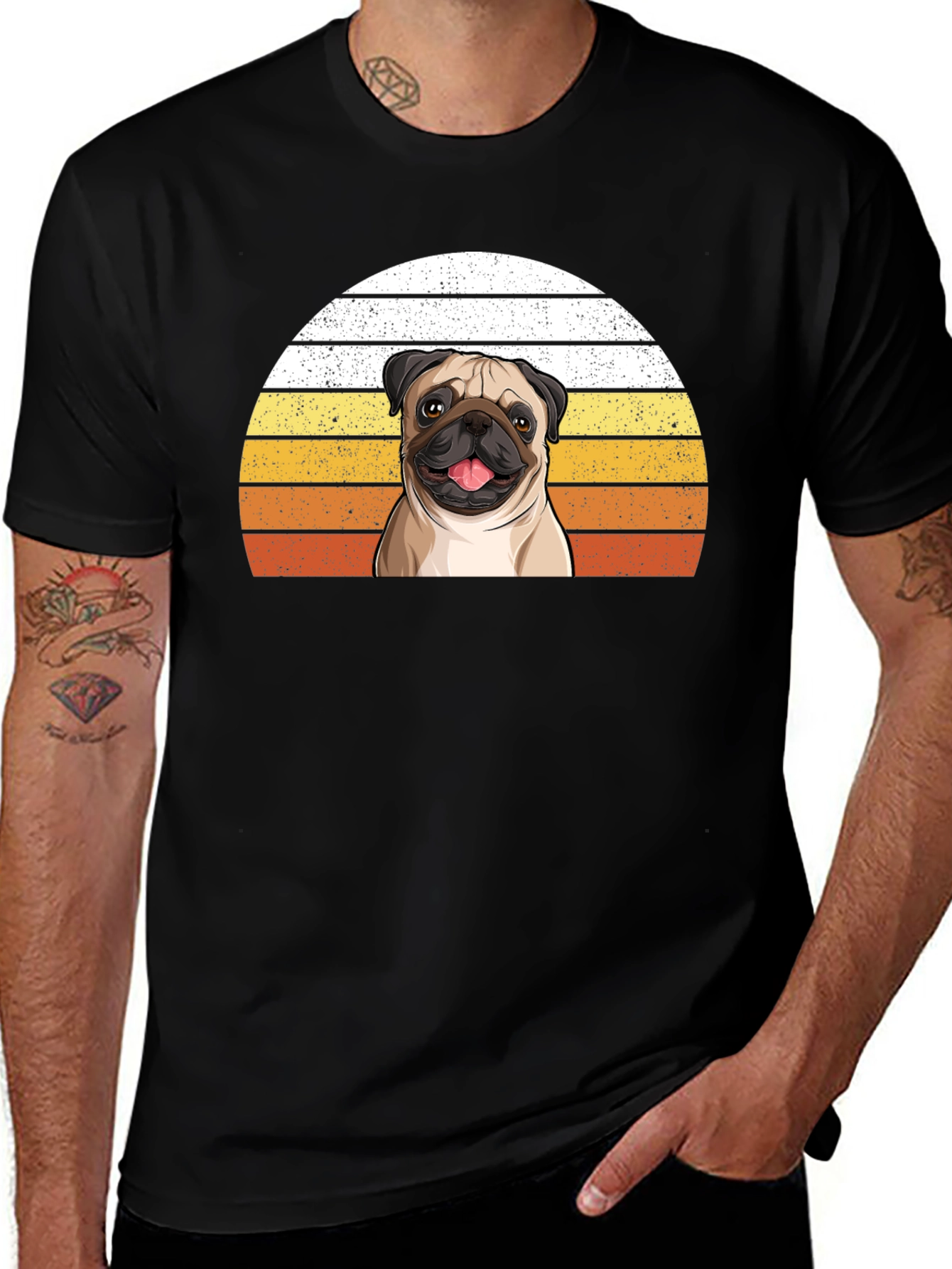 Variant 8 of Pug Sunset Graphic Tee - Unisex Black T-Shirt