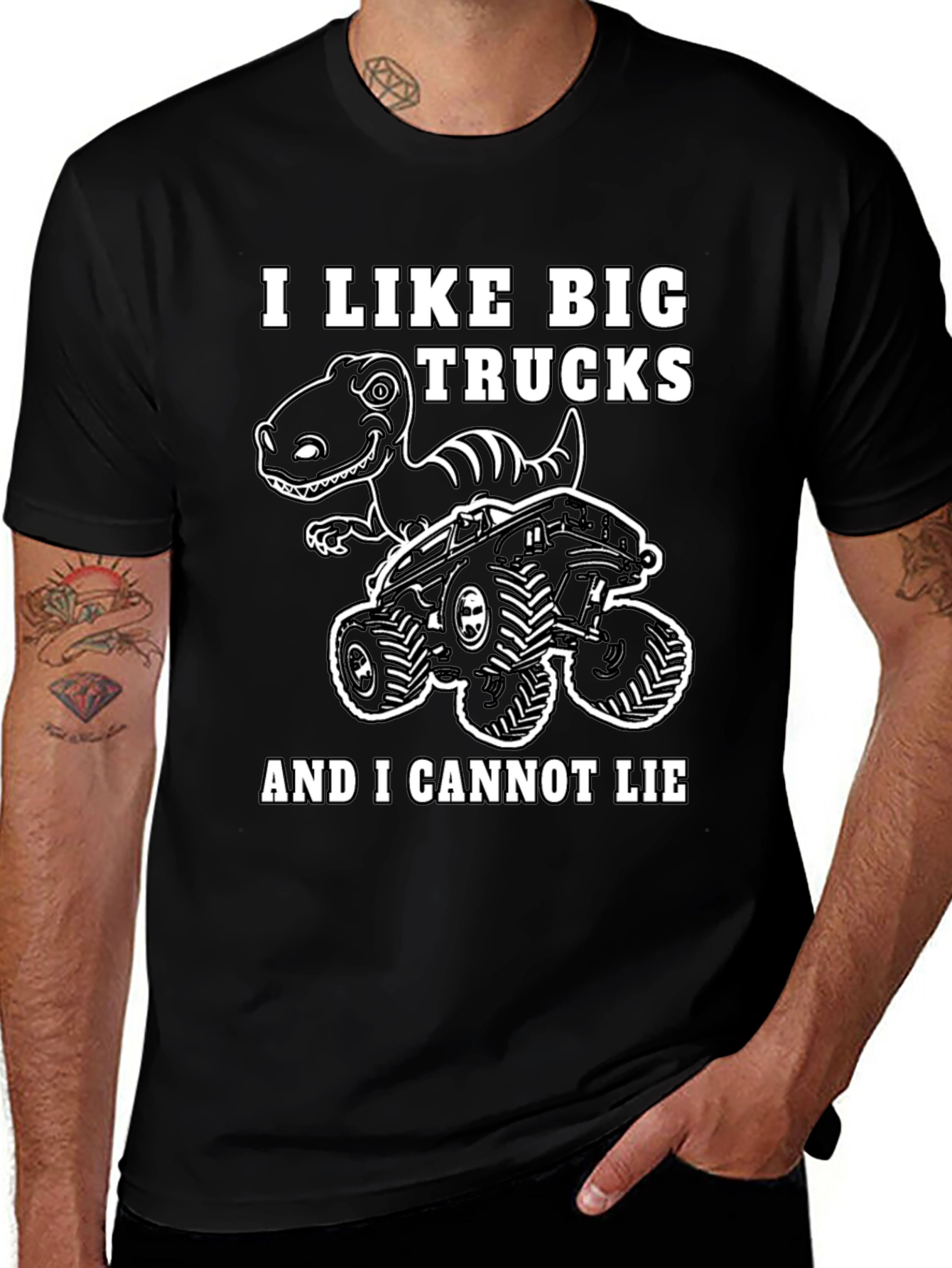 Black Big Trucks and Dinosaurs T-Shirt main image