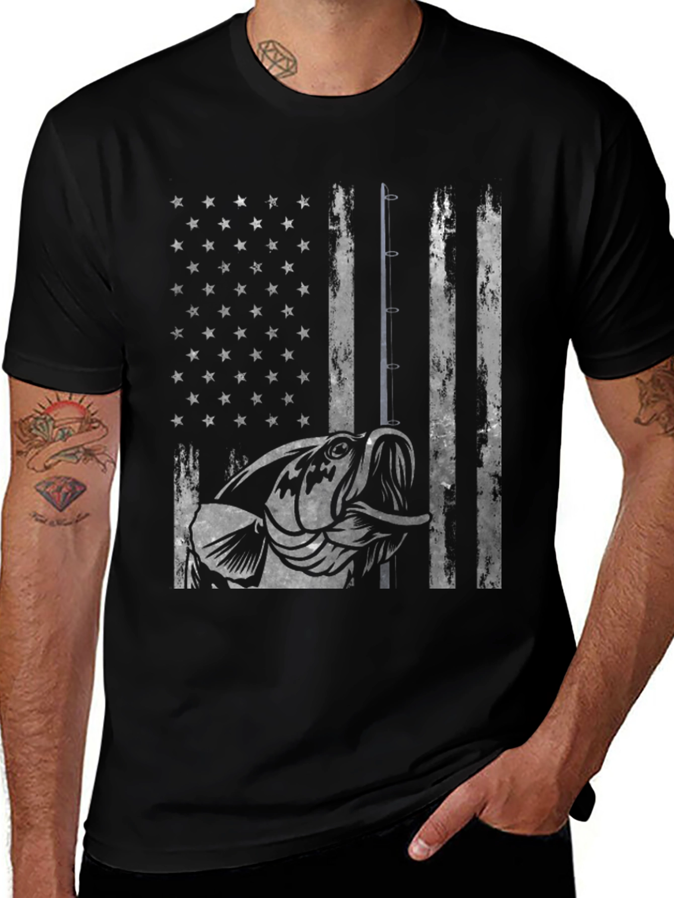 Variant 12 of Fishing USA Flag T-Shirt - Patriotic Angler Tee