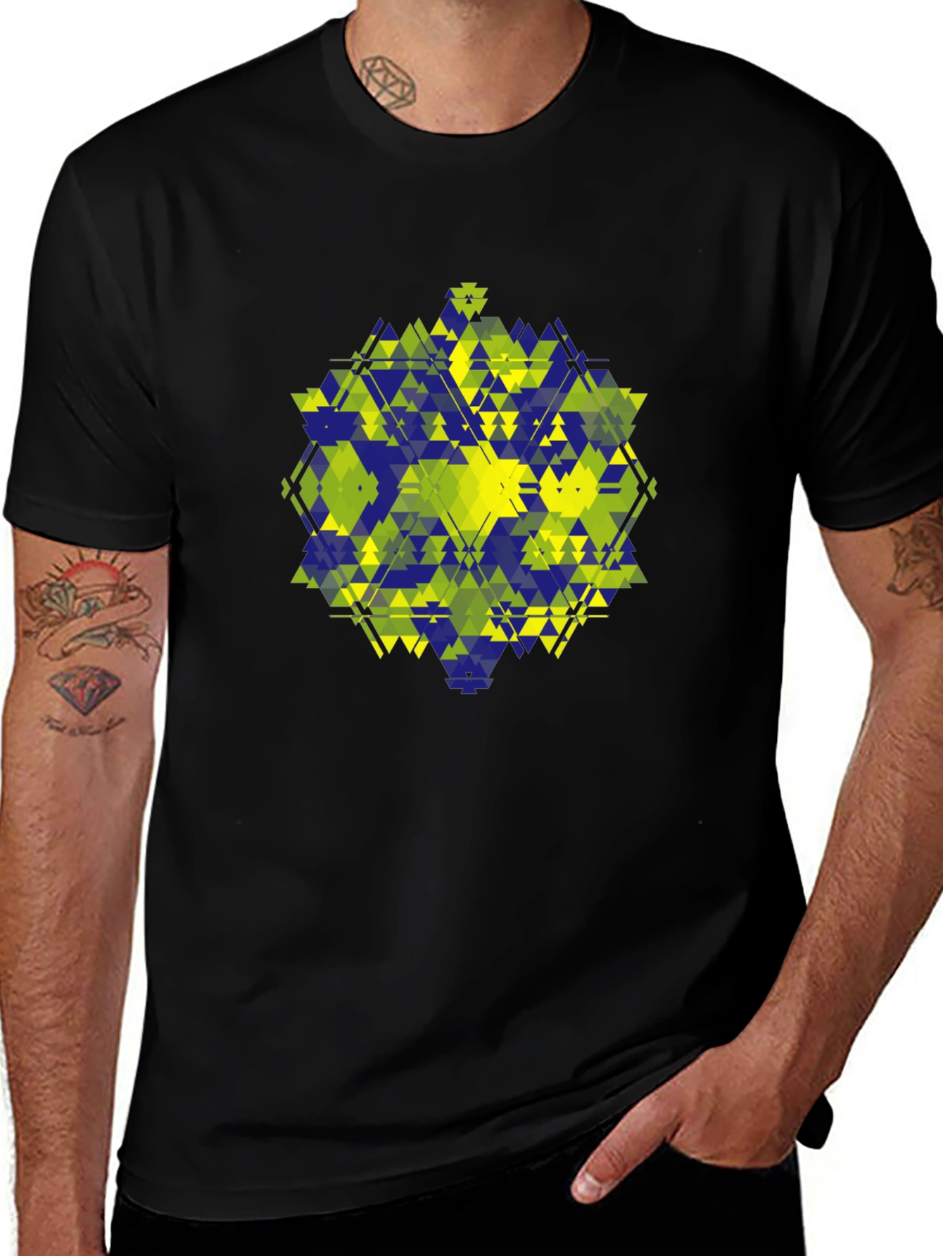 Abstract Geometric Tee - Black Cotton Graphic Shirt