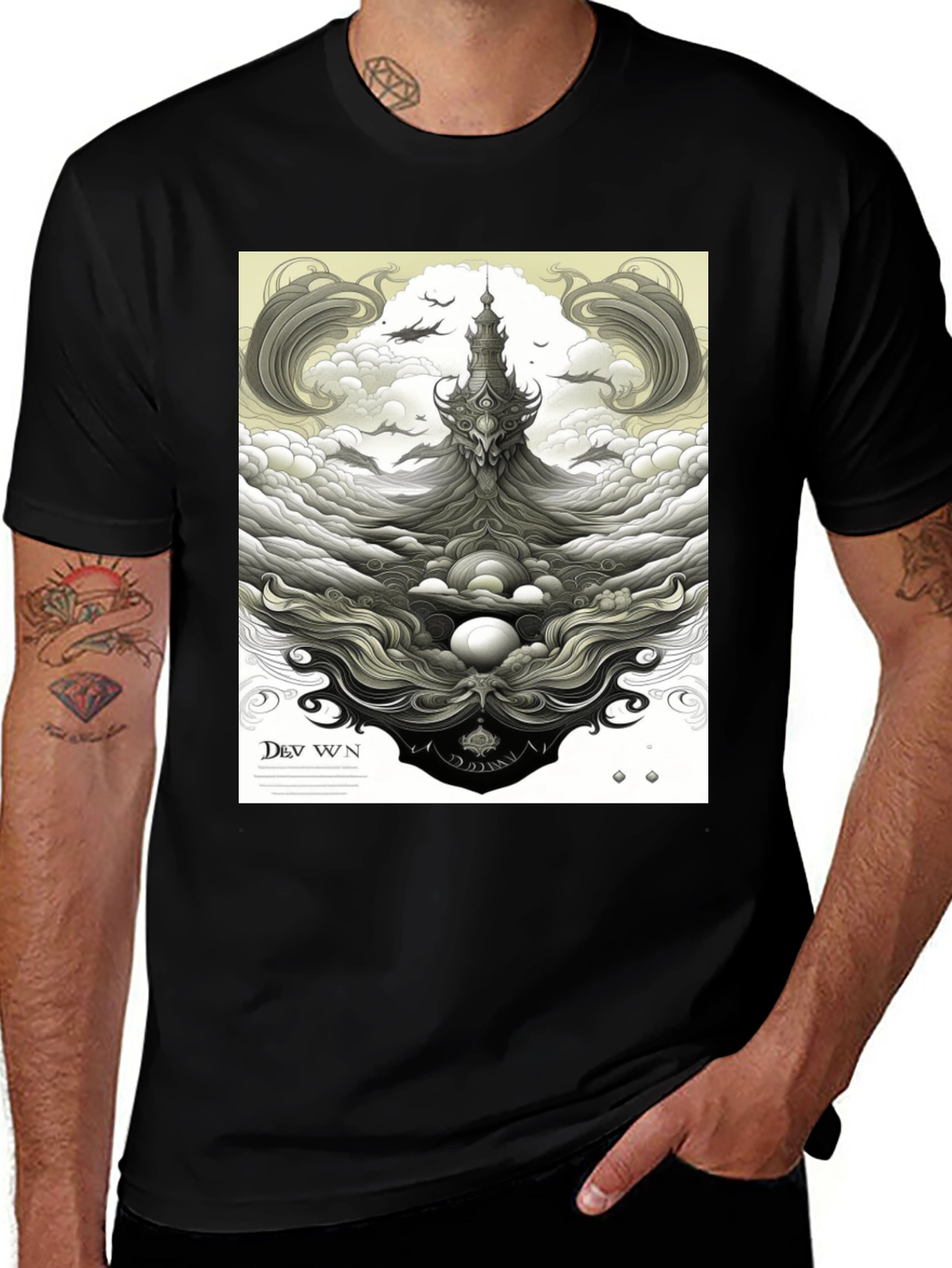 Variant 22 of Towering Cloudscape Graphic Tee - Black