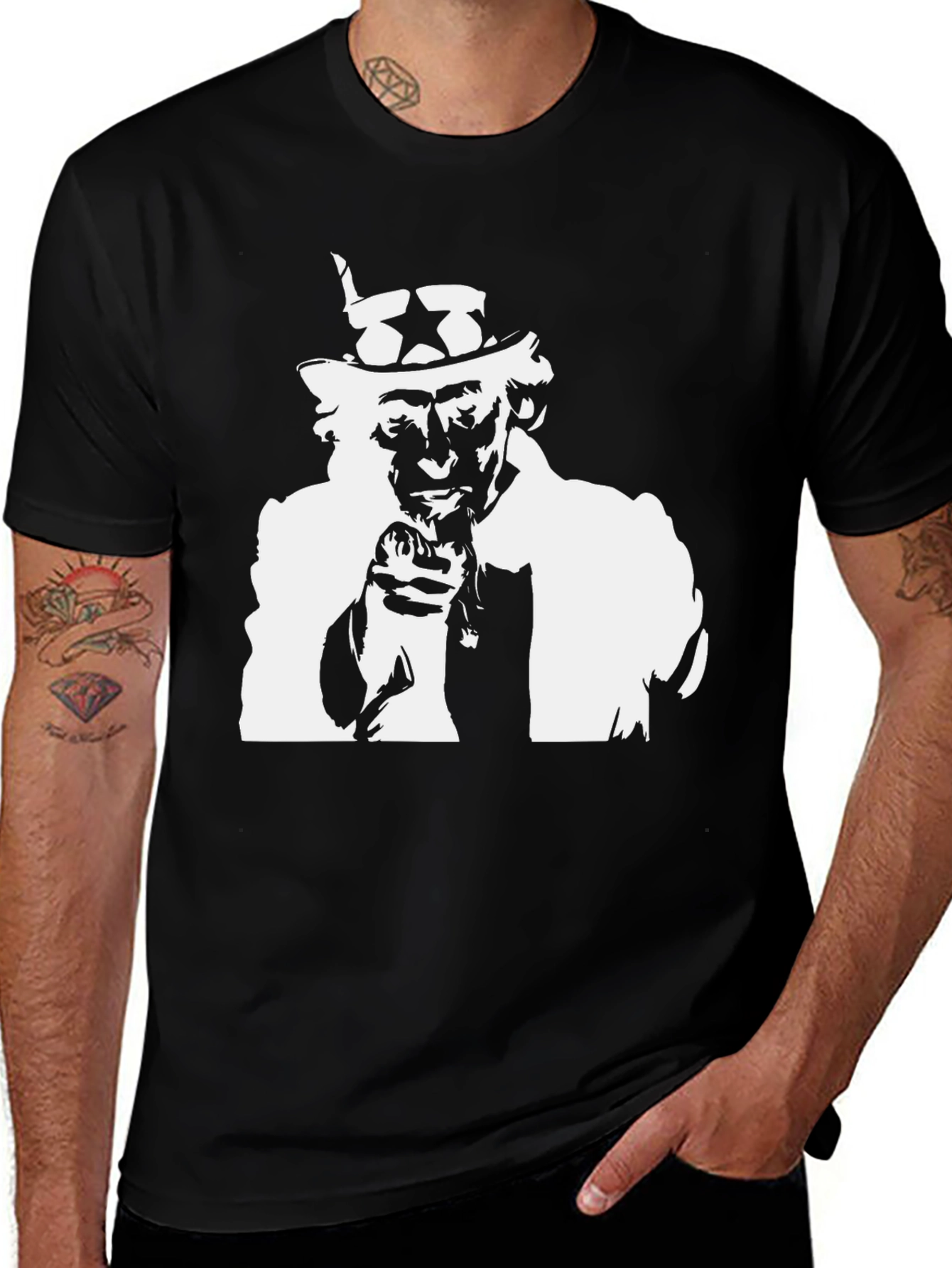 Variant 23 of Uncle Sam Graphic T-Shirt - Black Cotton Tee