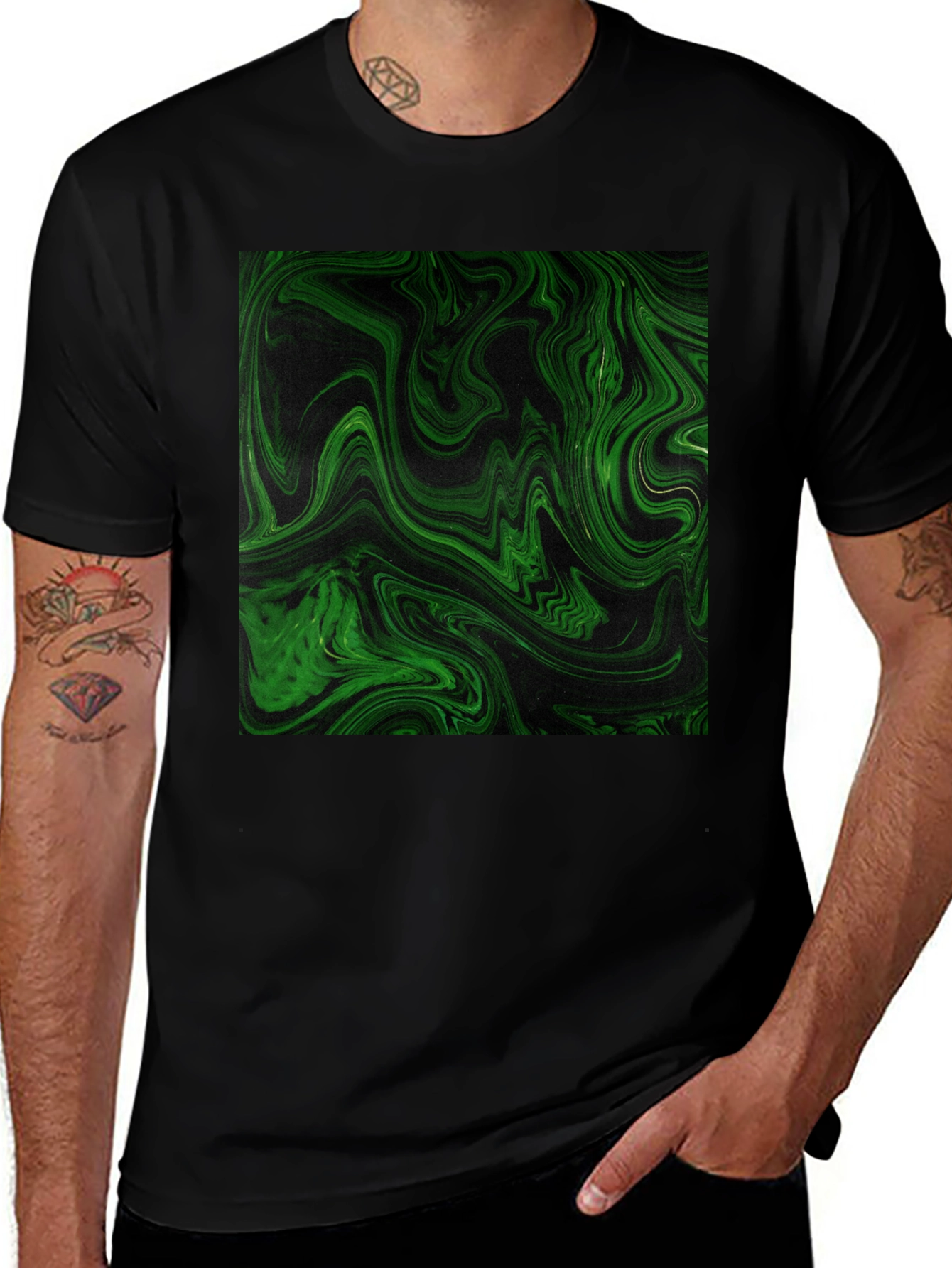 Variant 16 of Green Swirl Graphic Black T-Shirt