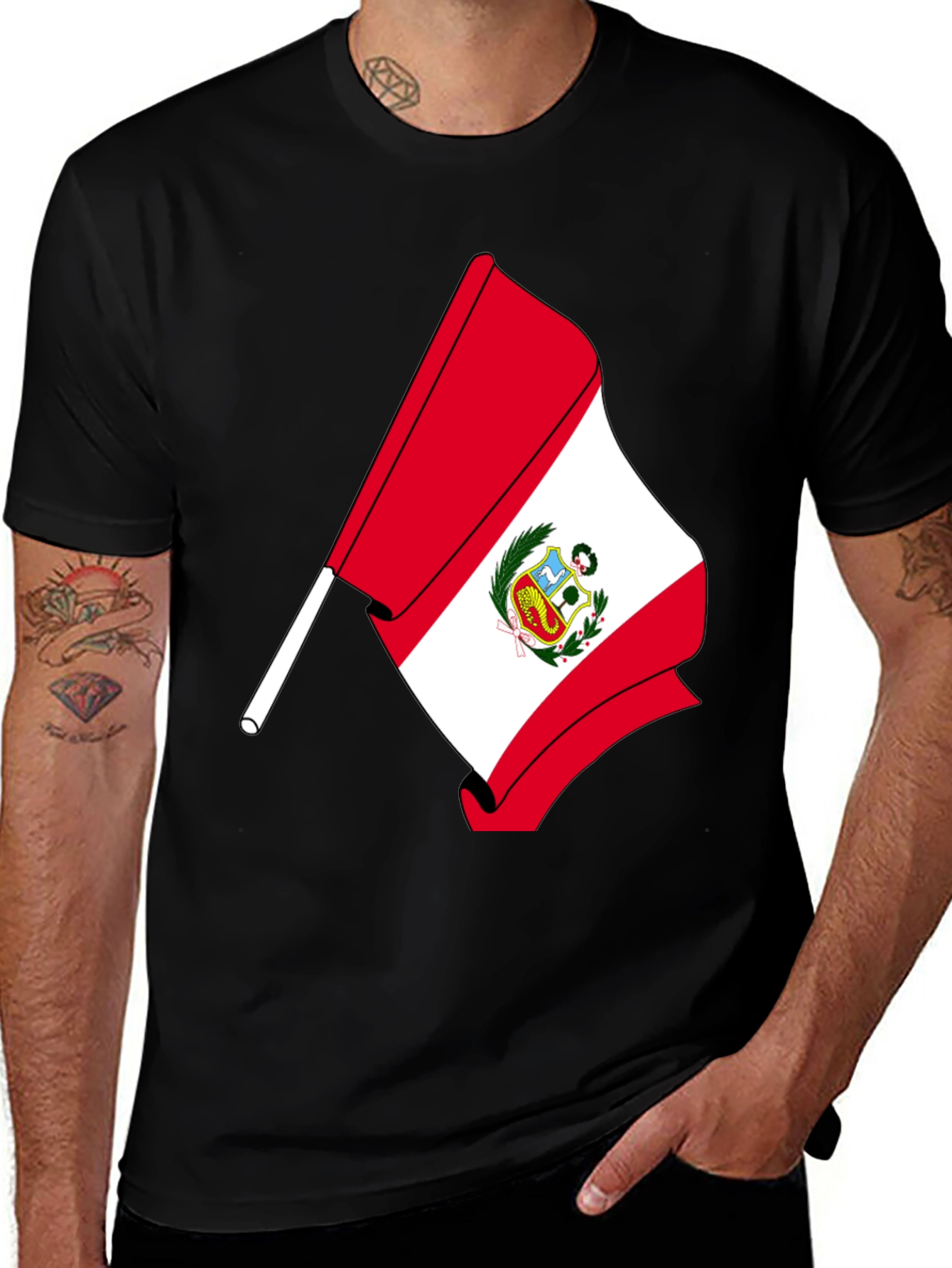 Peru Flag Graphic T-Shirt - Black