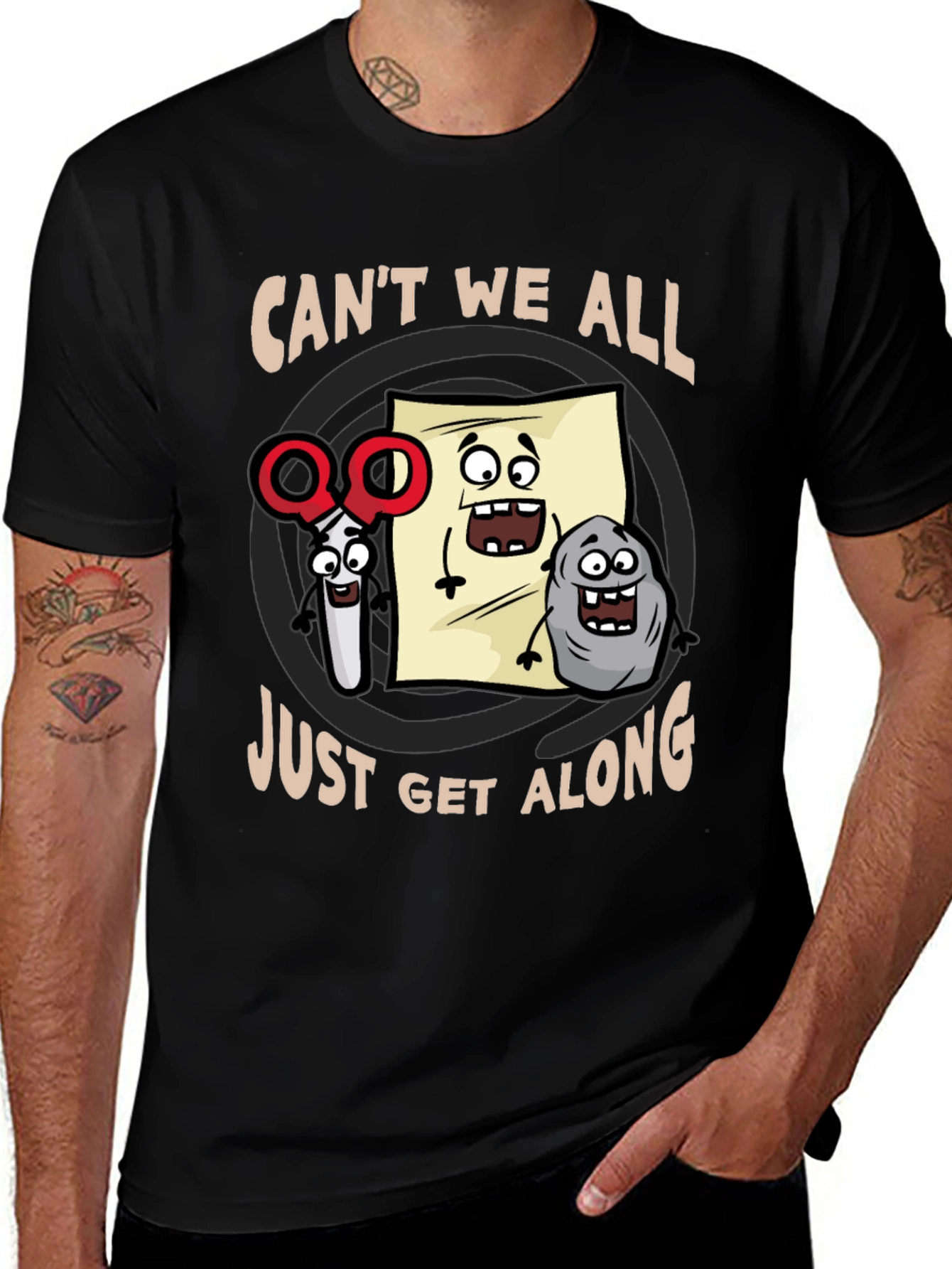 Rock, Paper, Scissors "Can't We All Get Along" T-Shirt