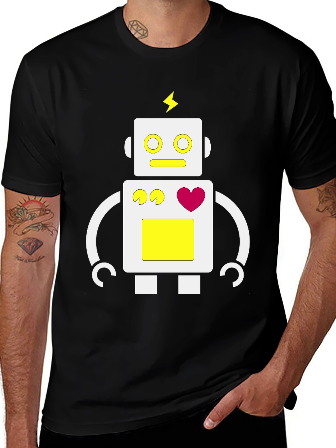 Black Fun Robot Graphic Tee - Black Cotton Blend main image