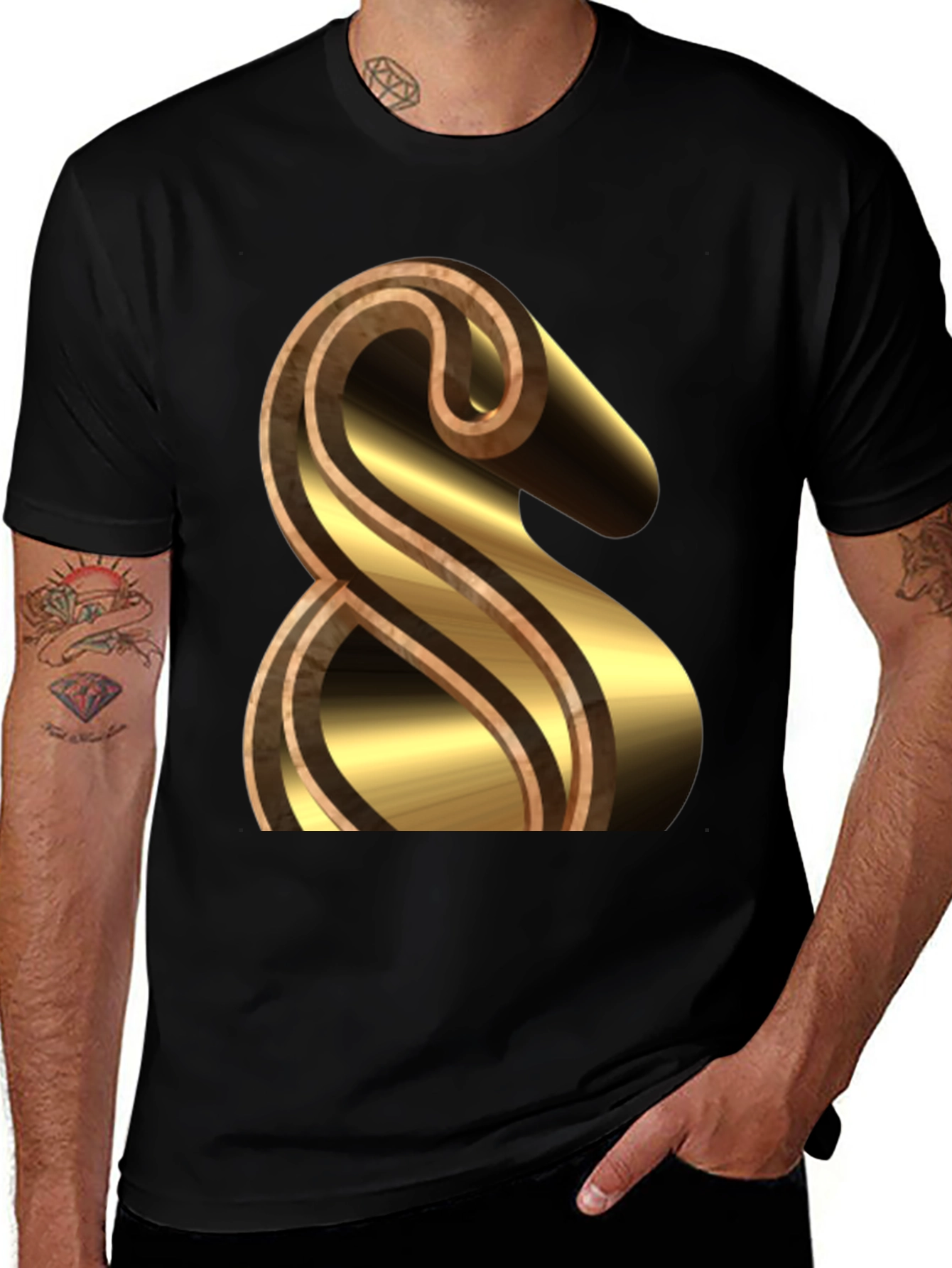 Variant 25 of Stylish Black Tee with Gold & Brown Ampersand Design
