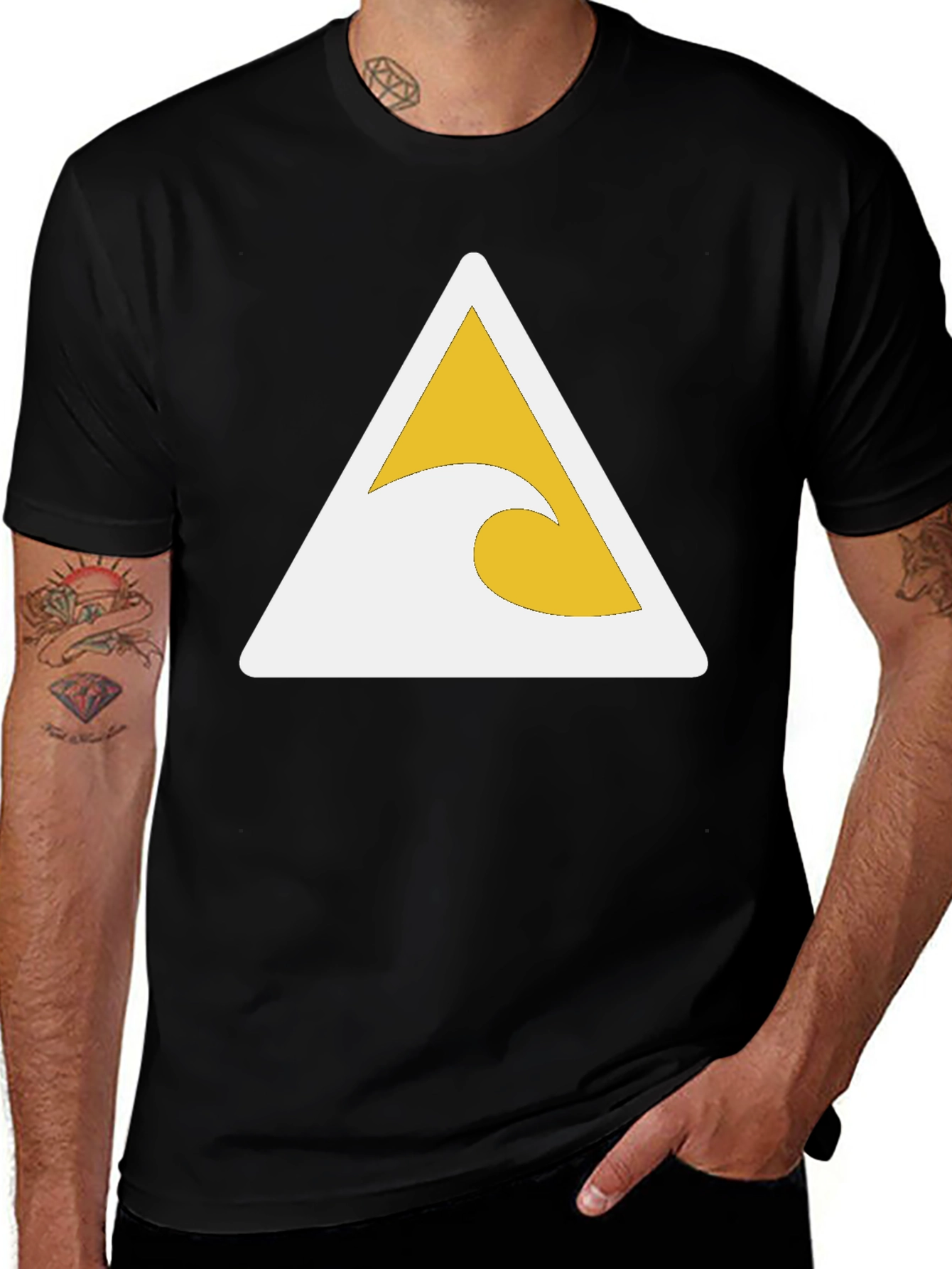 Variant 17 of Wave Triangle Graphic Tee - Black Cotton Comfort