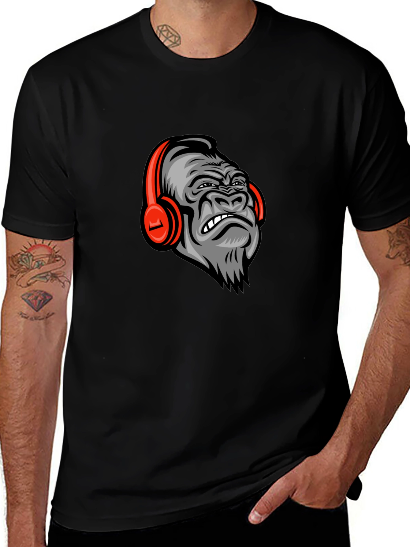 Variant 28 of Gorilla DJ Graphic Tee - Black Cotton T-Shirt