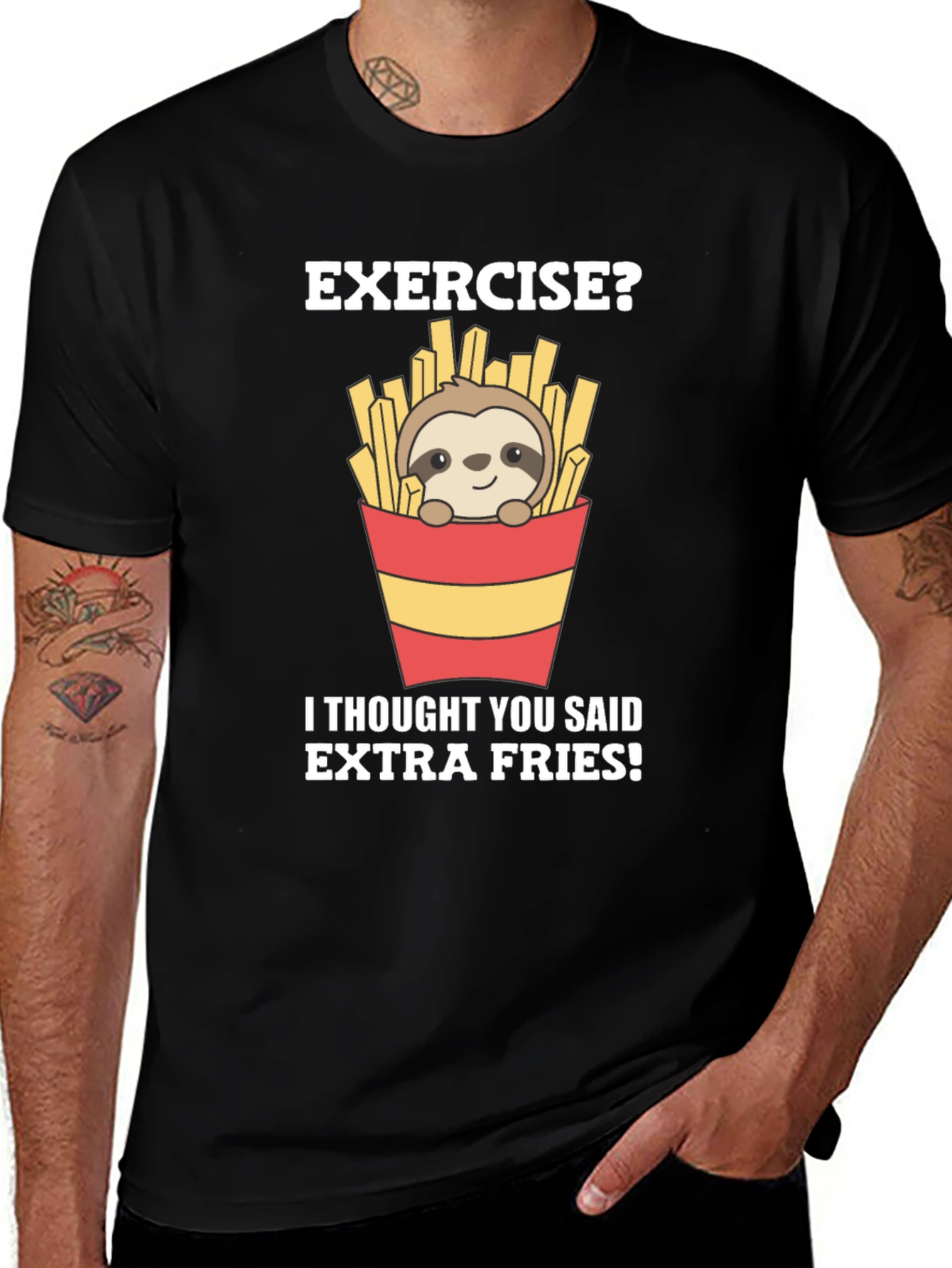 Variant 20 of Exercise? Extra Fries Sloth Graphic Tee
