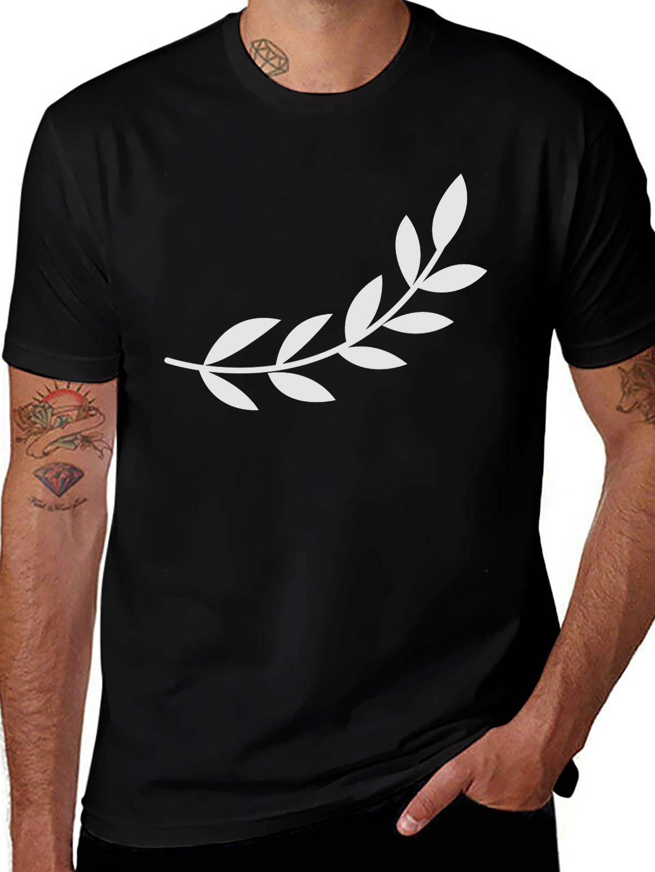 Variant 18 of Men's Black T-Shirt with Olive Branch Design