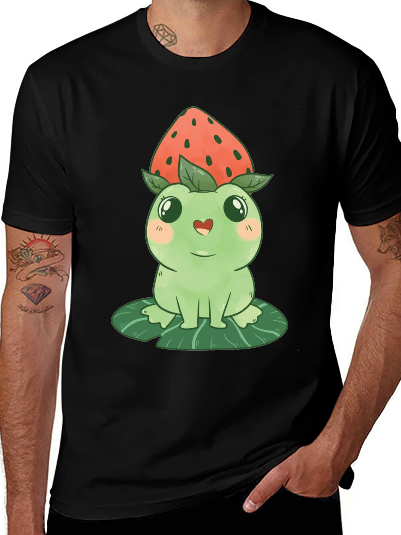 Variant 24 of Cute Kawaii Frog Strawberry Hat T-Shirt