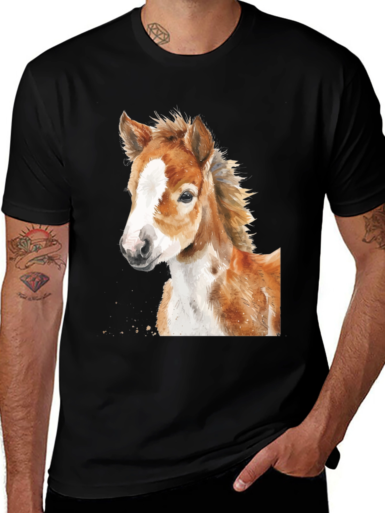 Variant 15 of Horse Foal Watercolor Graphic Tee - Unisex Black T-Shirt