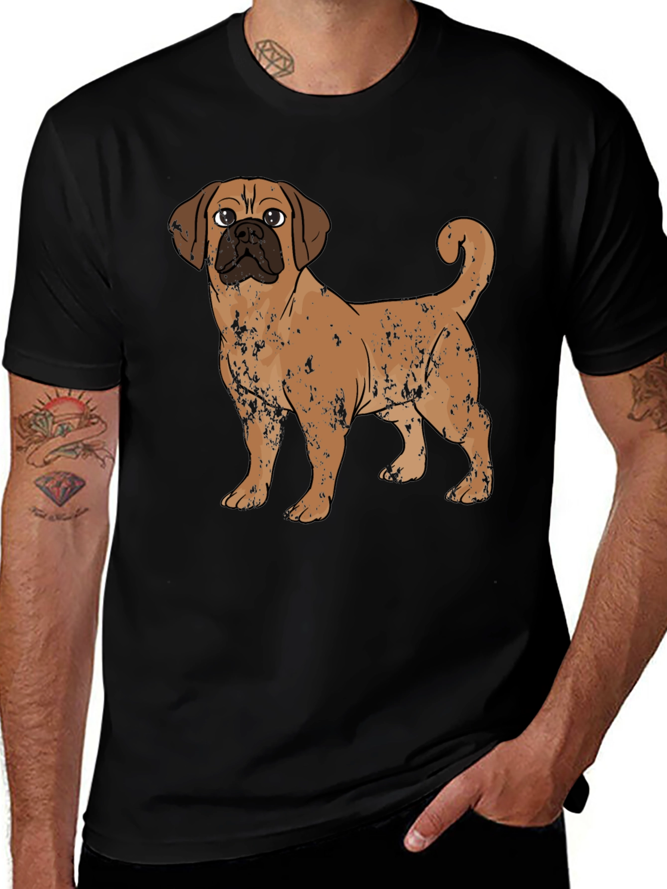 Puggle Dog Graphic Print Black T-Shirt