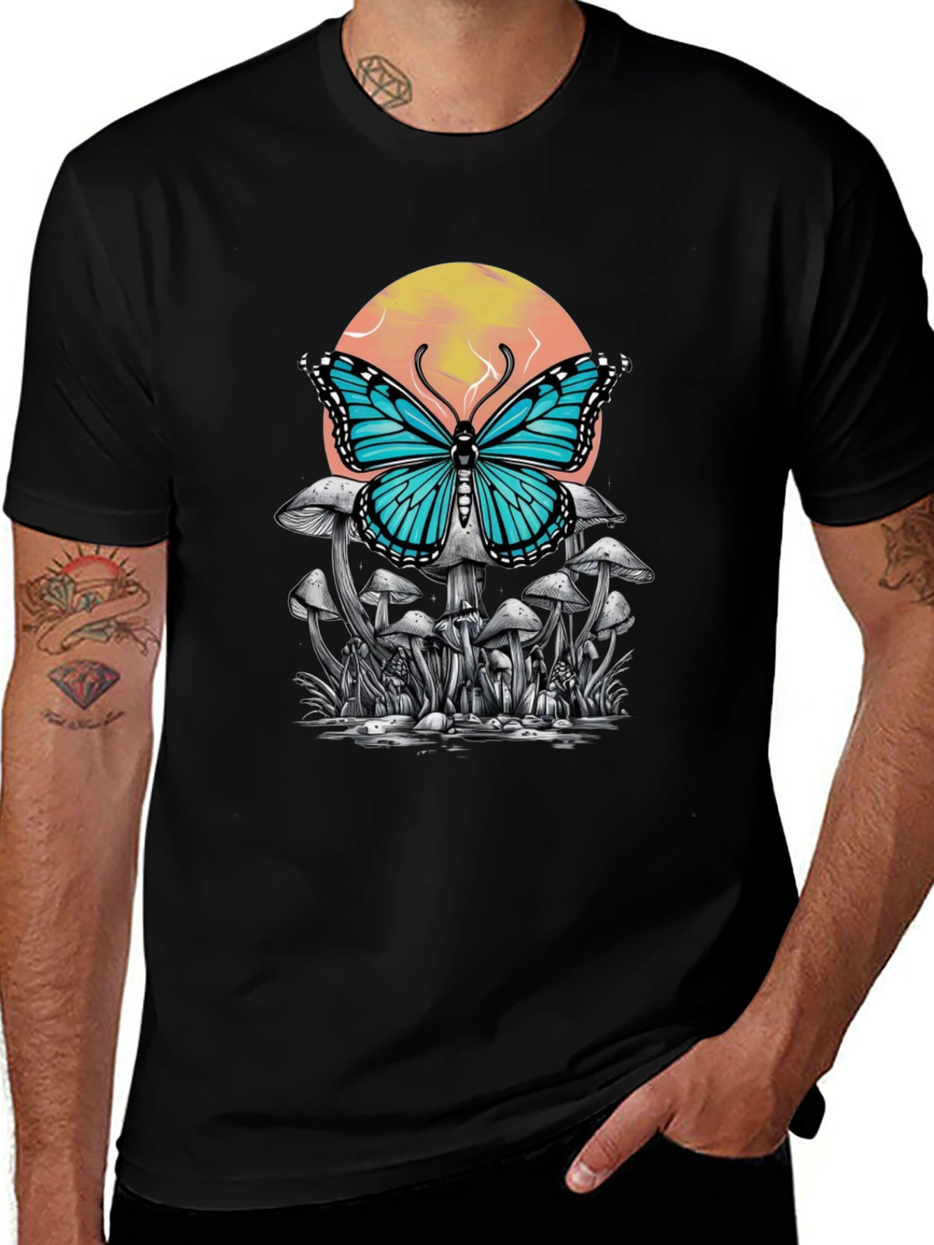 Variant 27 of Butterfly Mushroom Graphic Tee - Black