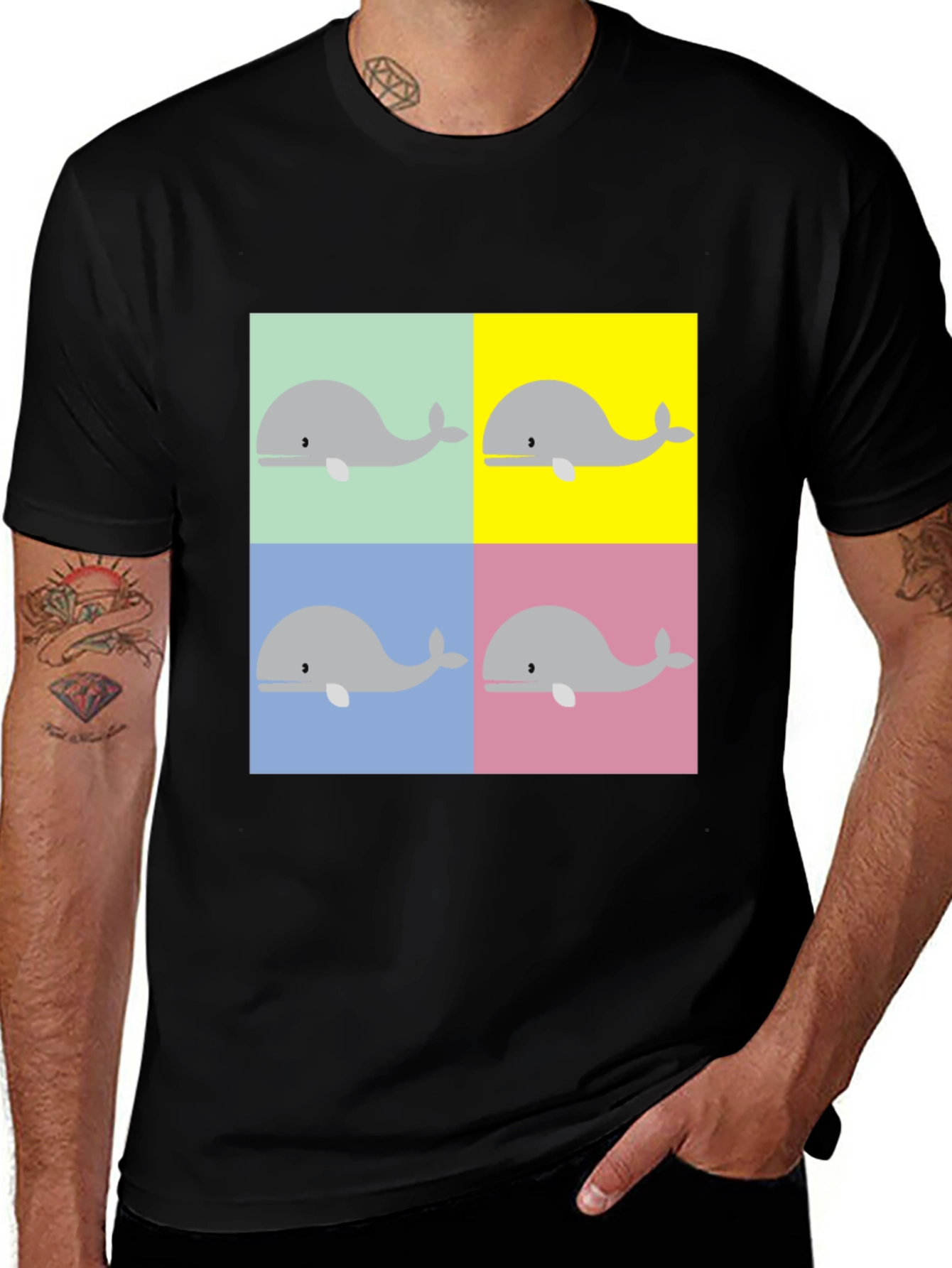 Whale Pop Art Graphic Tee - Black