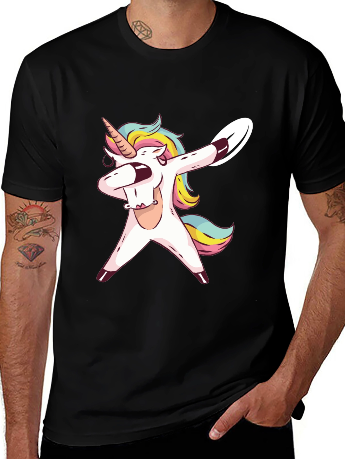 Variant 15 of Dabbing Unicorn Graphic Tee - Black Cotton T-Shirt