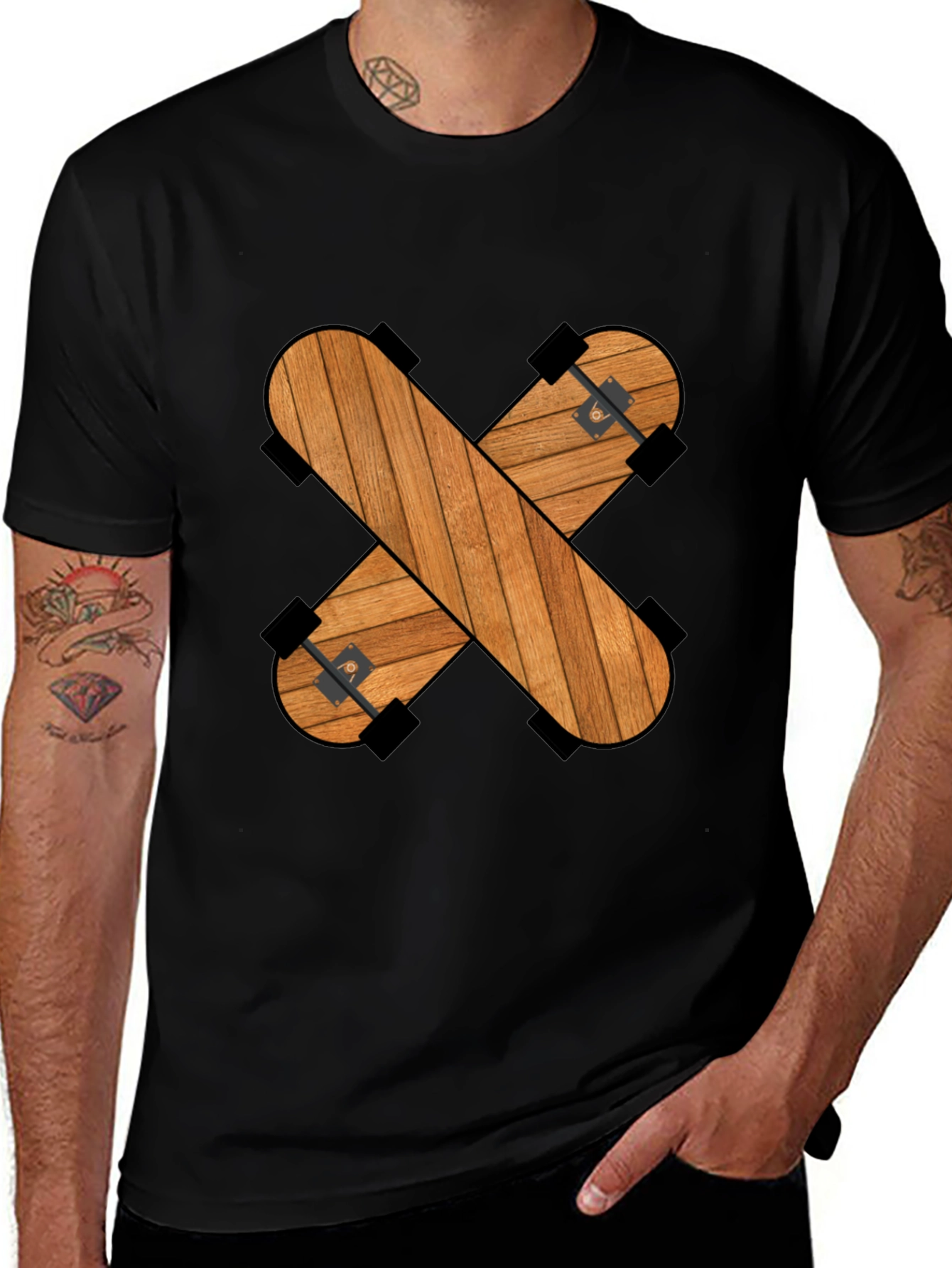 Variant 7 of Skateboard Wood Grain Graphic Tee - Black