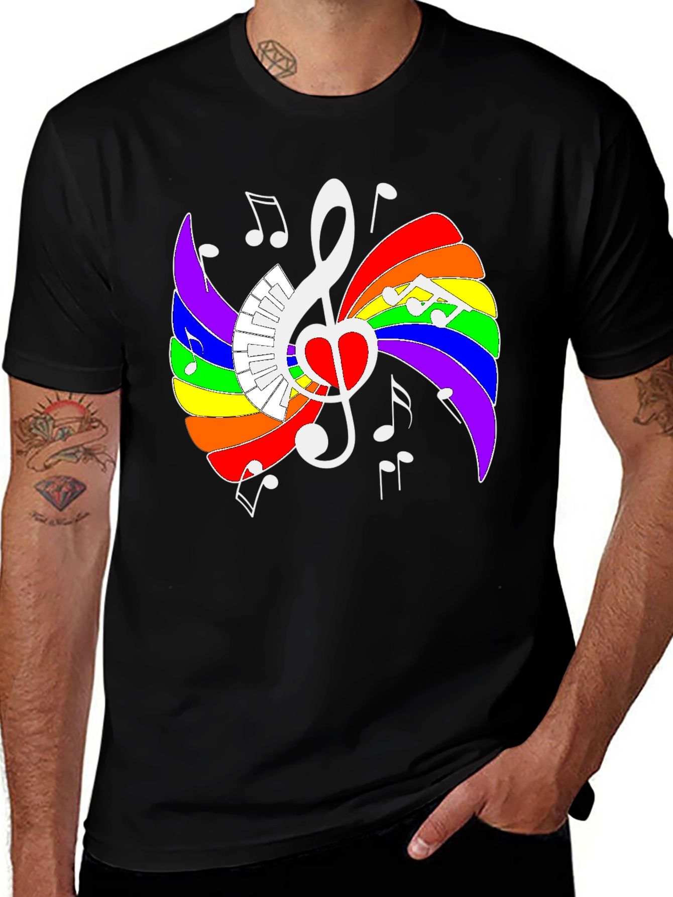Variant 11 of Rainbow Music Heart Graphic Tee - Stylish Unisex Shirt