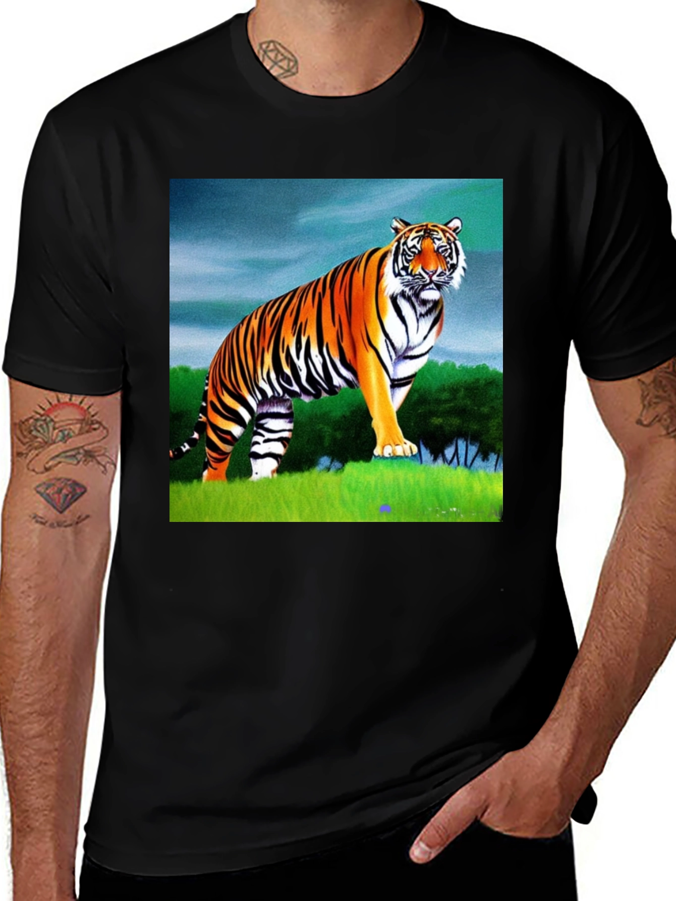 Variant 30 of Tiger Graphic Print Men's Black T-Shirt