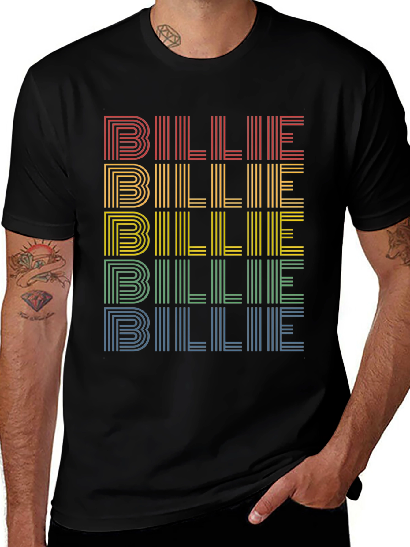 Retro Billie T-Shirt - Rainbow Stacked Design