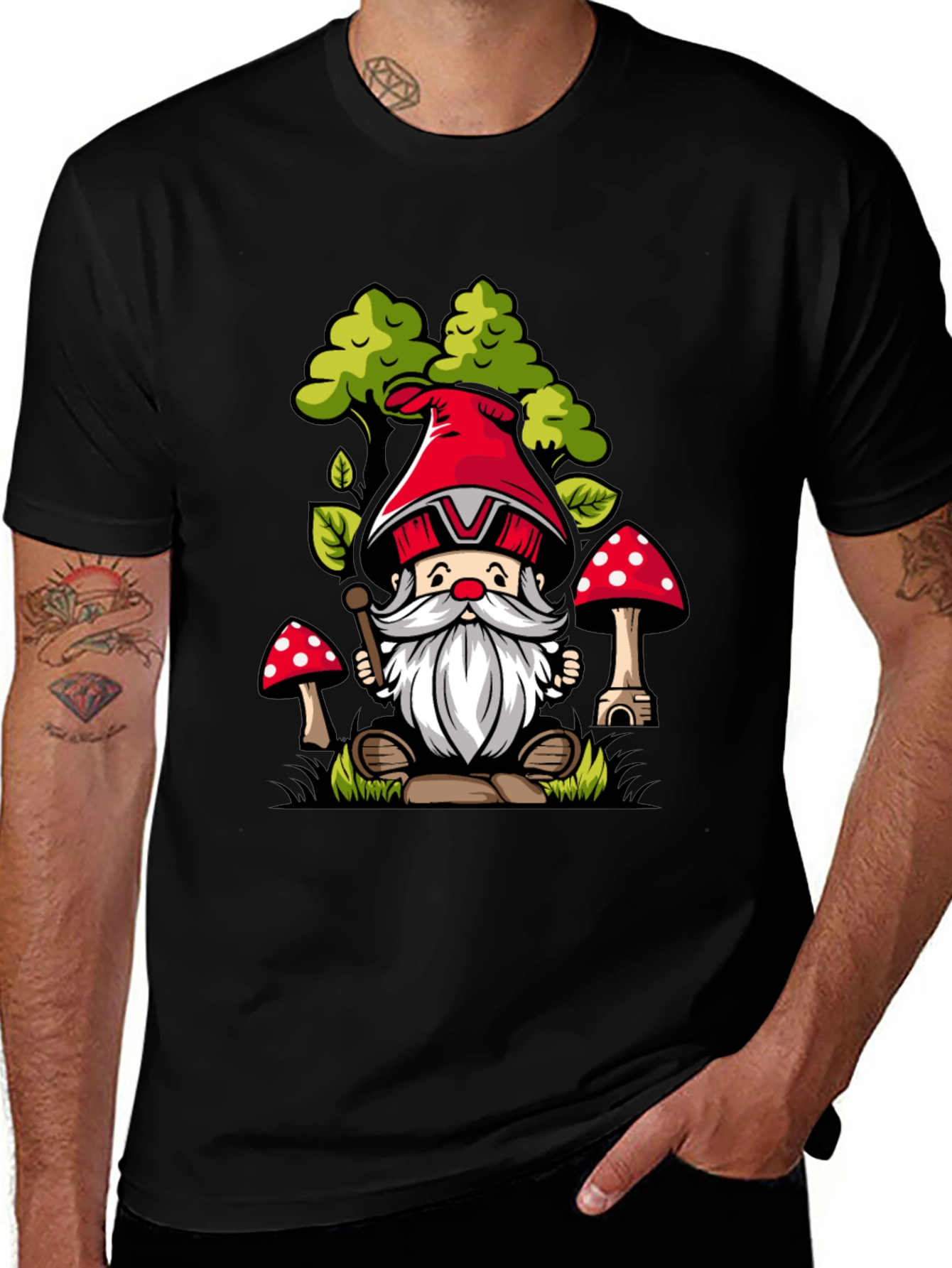 Variant 18 of Gnome & Mushroom Graphic Tee - Whimsical Forest Style