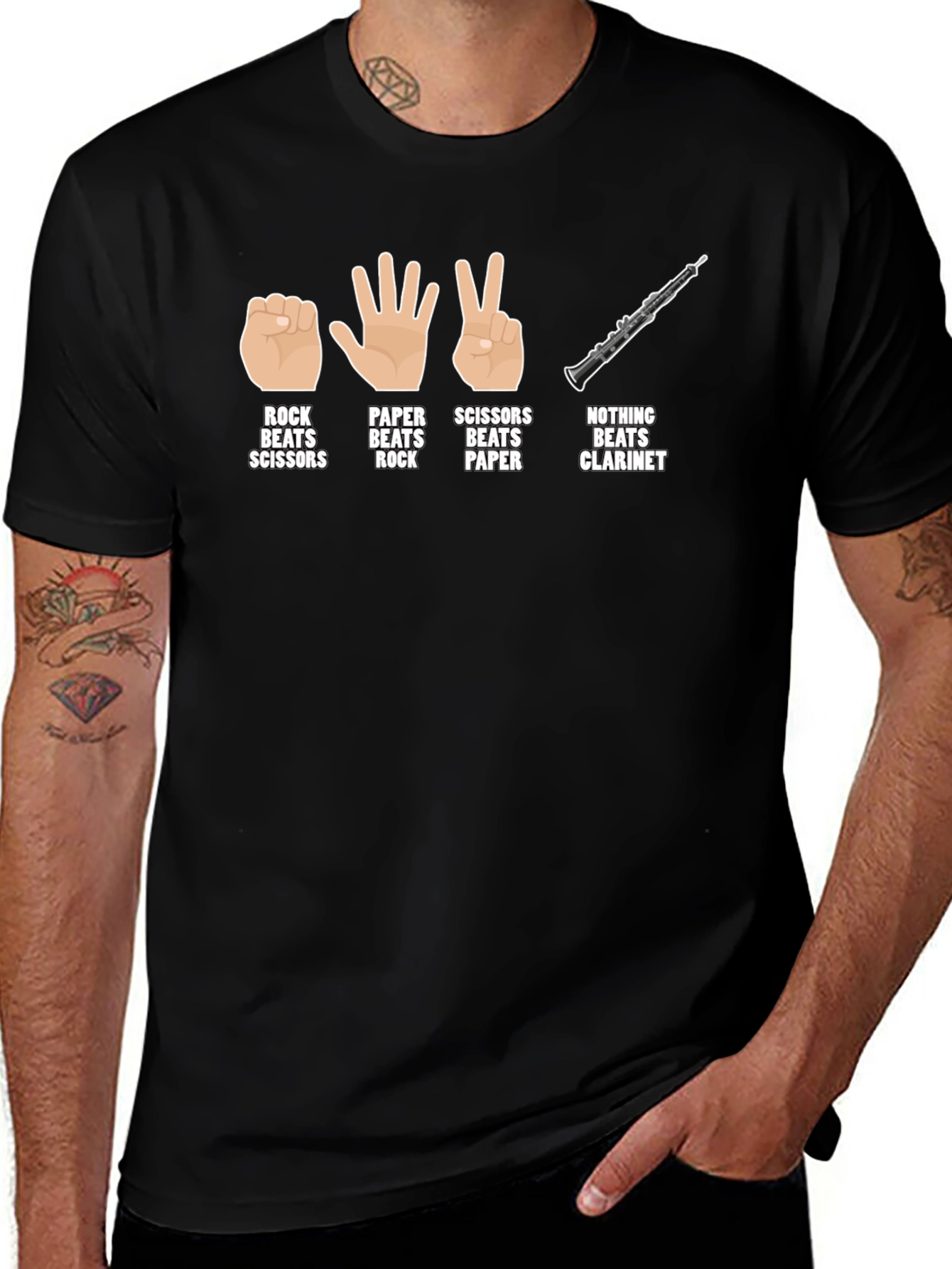 Variant 25 of Rock Paper Scissors Clarinet T-Shirt Funny Musician Tee