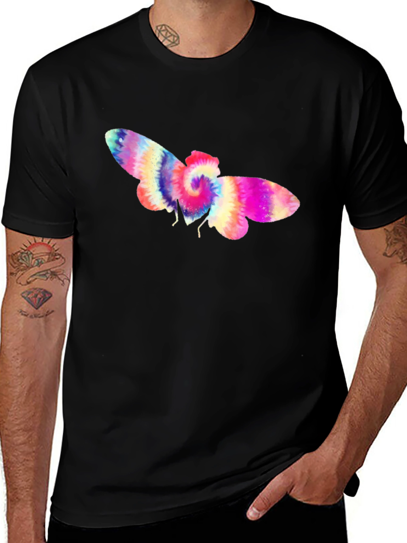 Variant 12 of Tie-Dye Moth Graphic Black T-Shirt