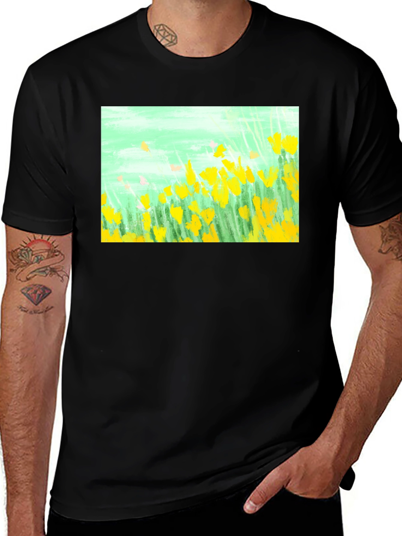 Variant 18 of Floral Graphic Tee - Impressionist Yellow Flowers