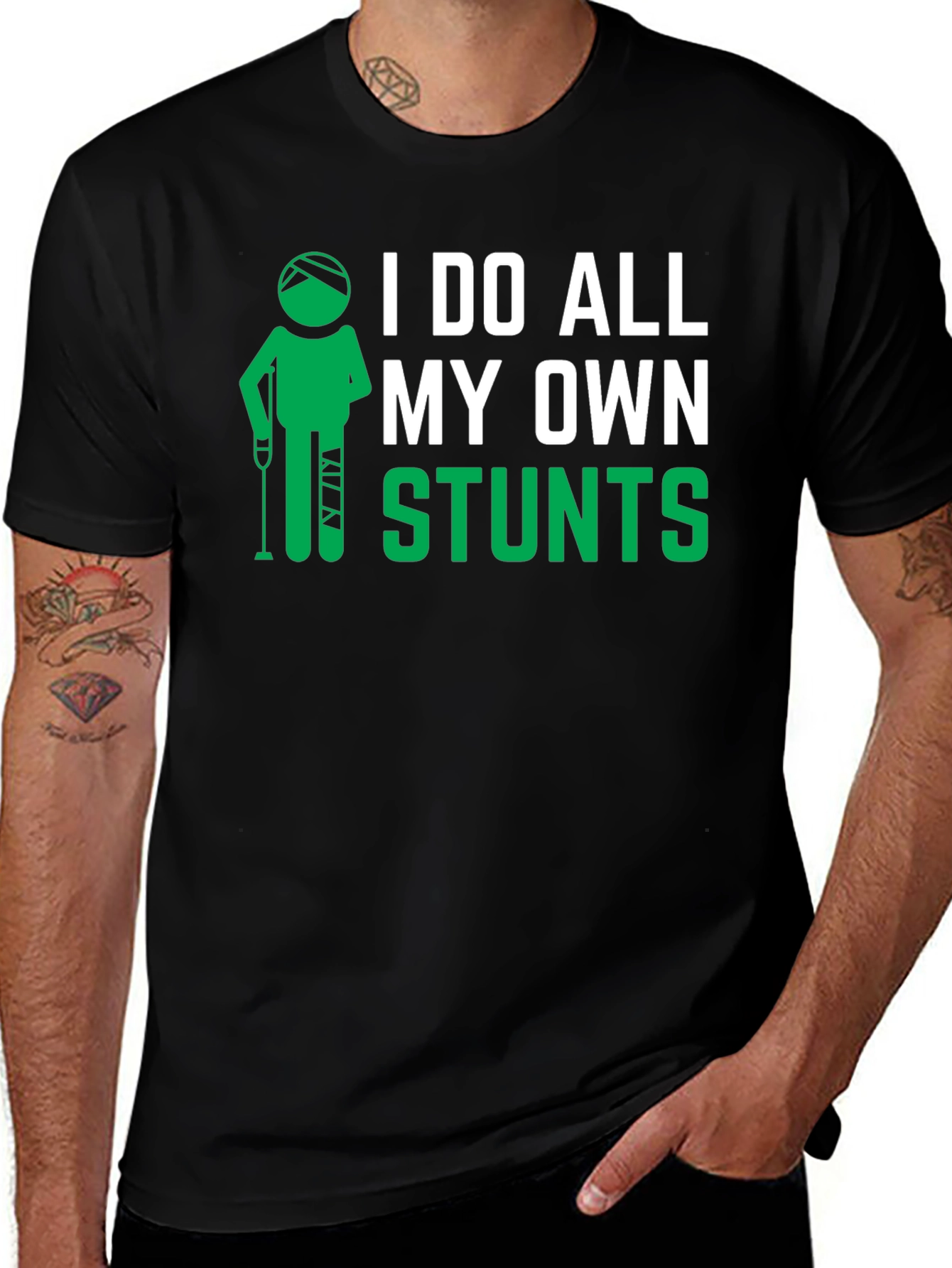 Variant 24 of I Do All My Own Stunts Black Graphic T-Shirt