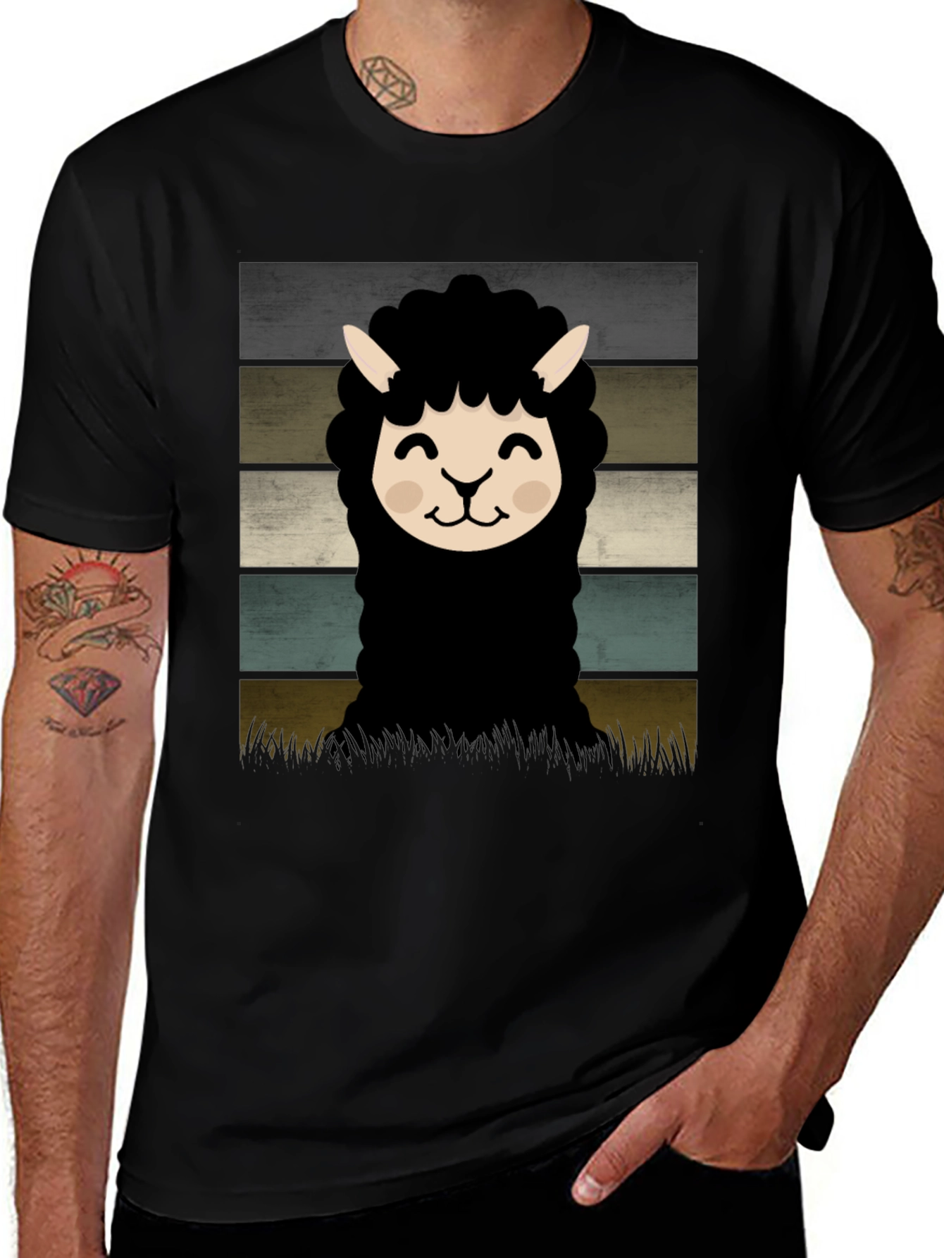 Variant 19 of Retro Alpaca Graphic Tee - Black Cotton Blend