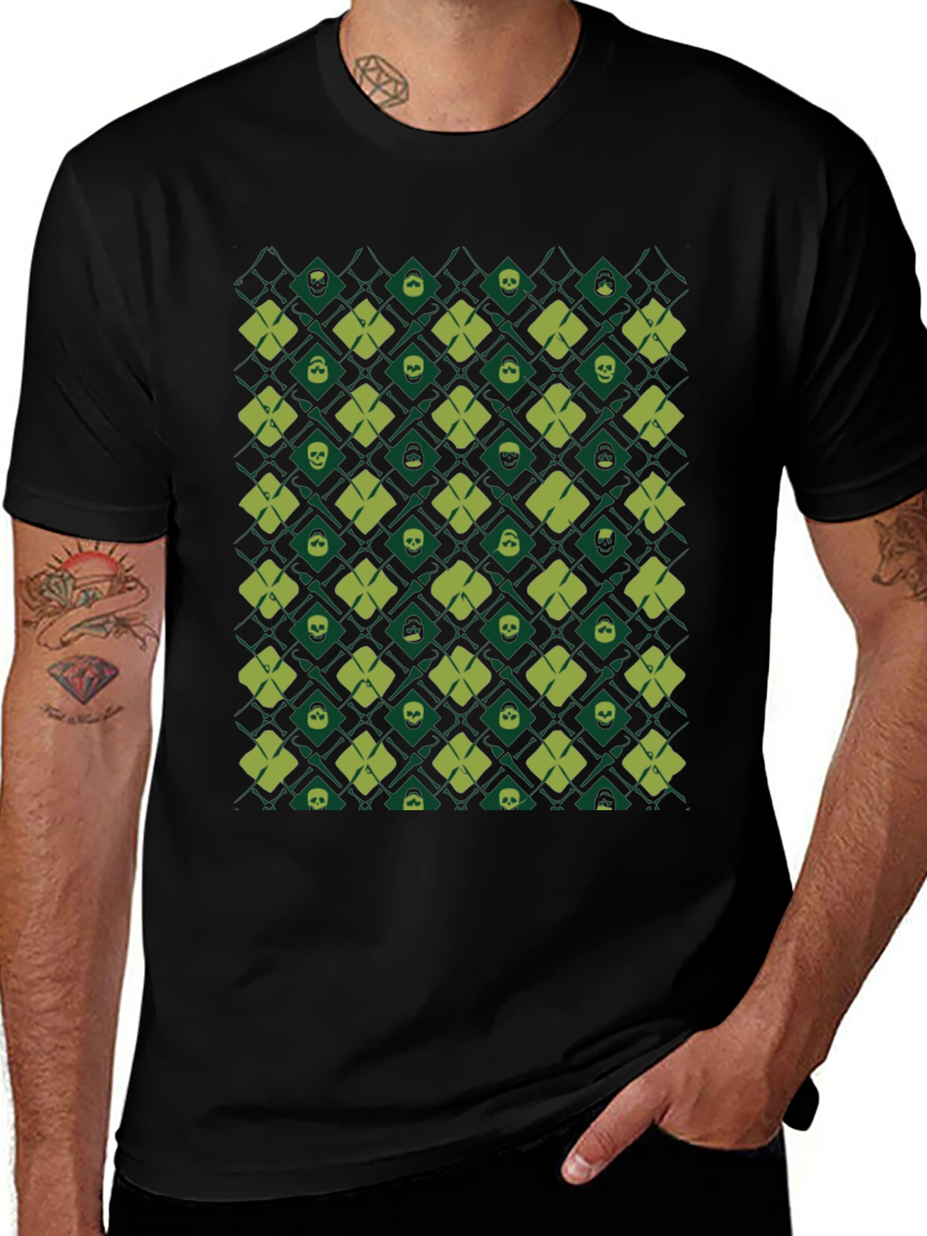 Variant 18 of Skull & Clover Argyle Tee - St. Patrick's Day Luck