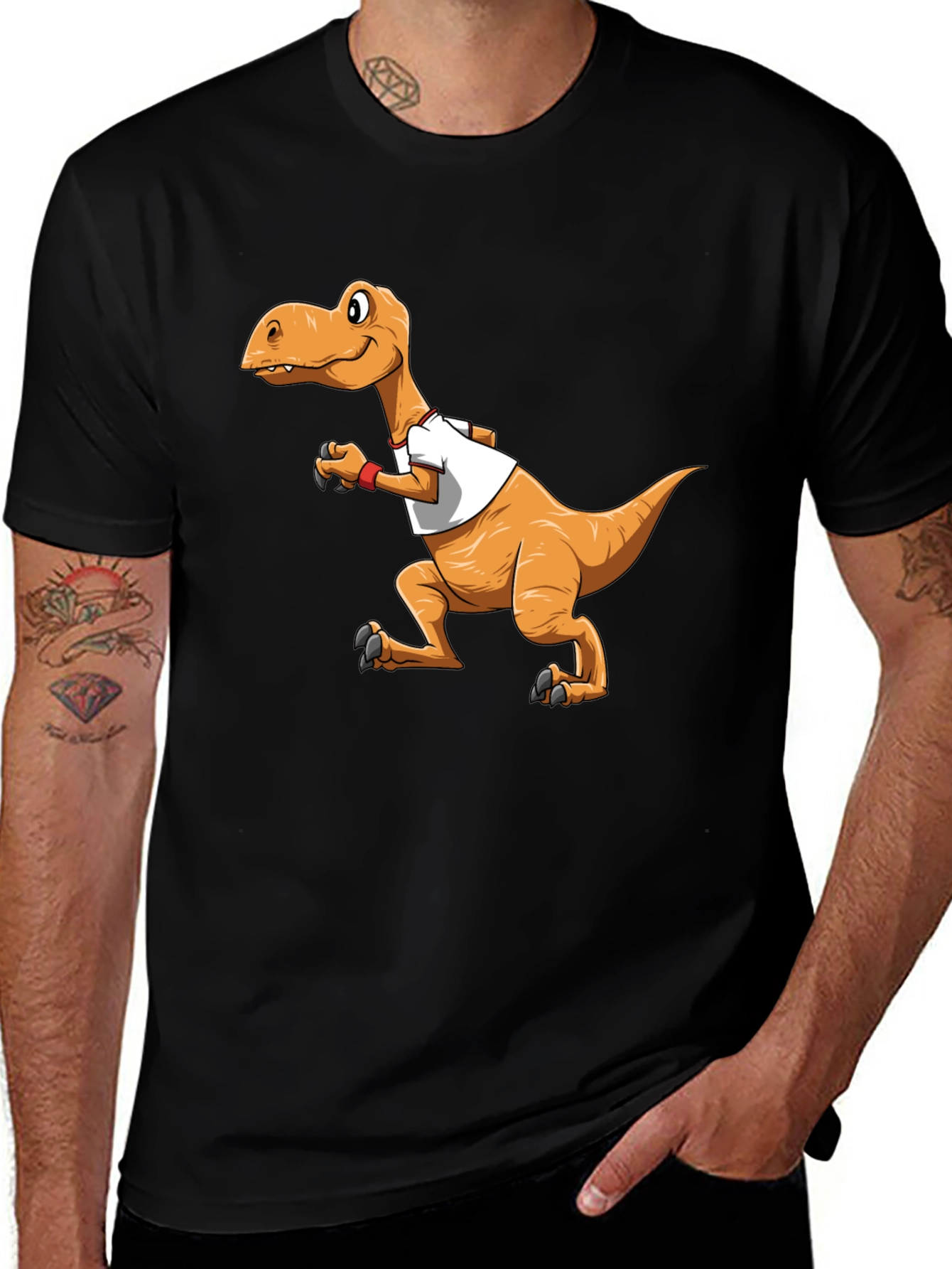 Variant 21 of Cartoon Dinosaur Graphic Tee - Black