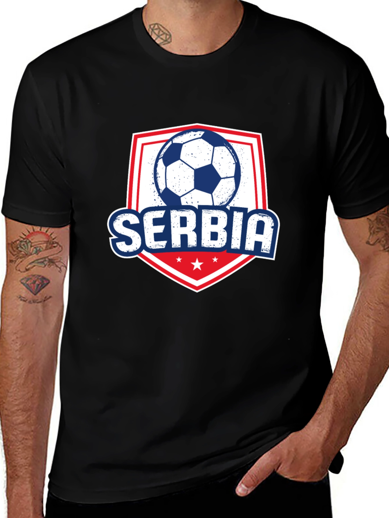 Serbia Soccer T-Shirt - Black Graphic Tee