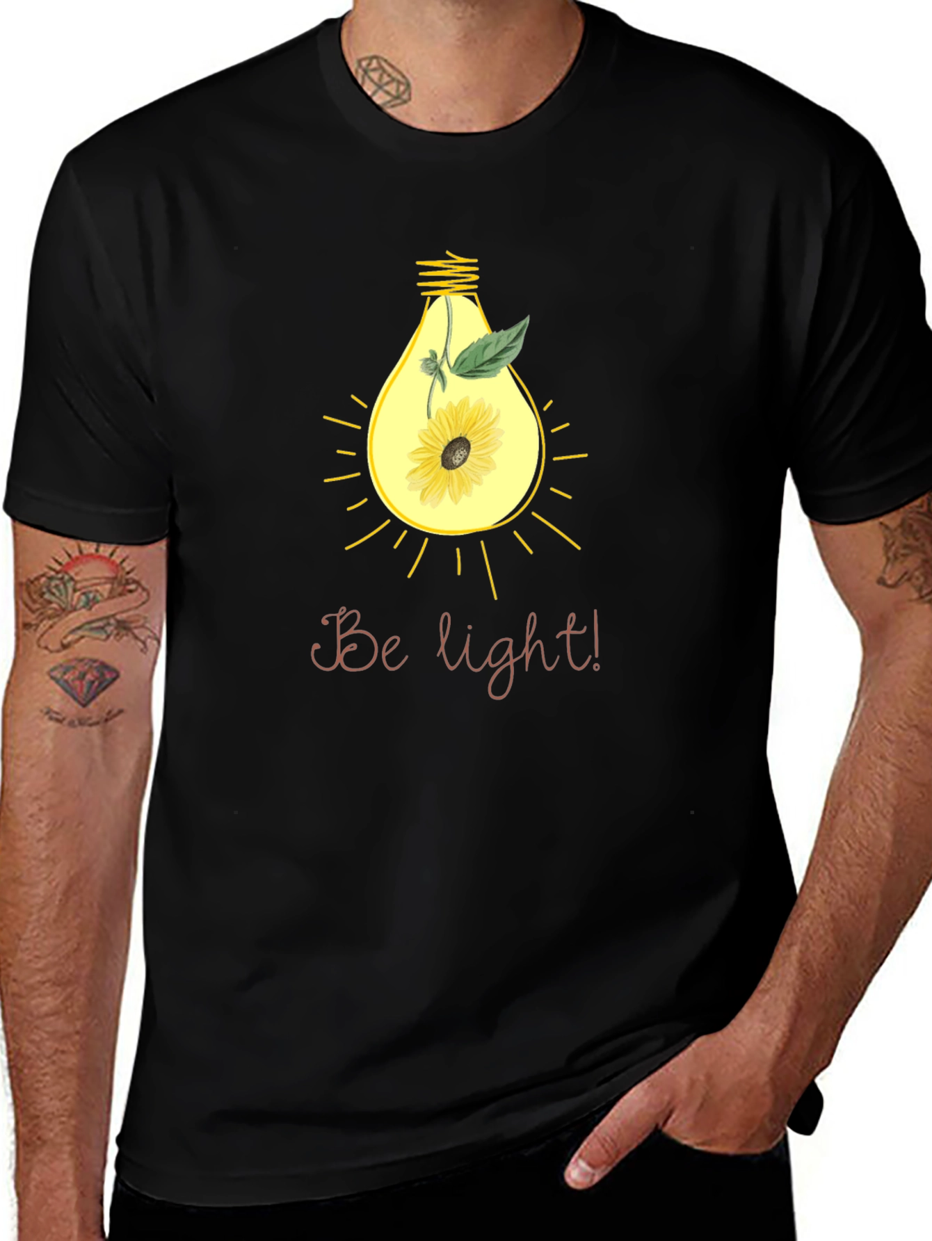 Variant 8 of Be Light! Sunflower Bulb Graphic Black T-Shirt