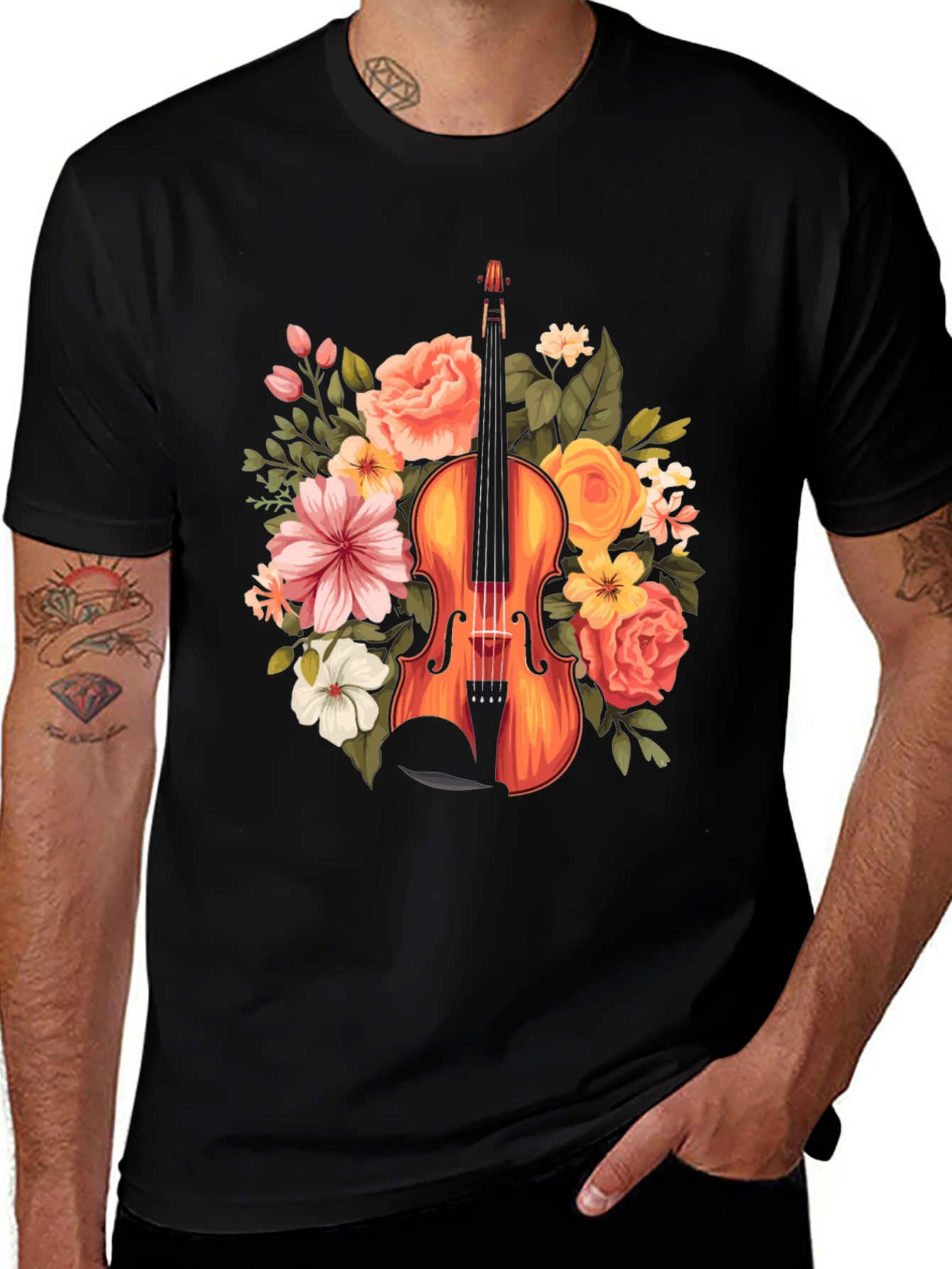 Variant 22 of Floral Violin Graphic Tee - Musical Style