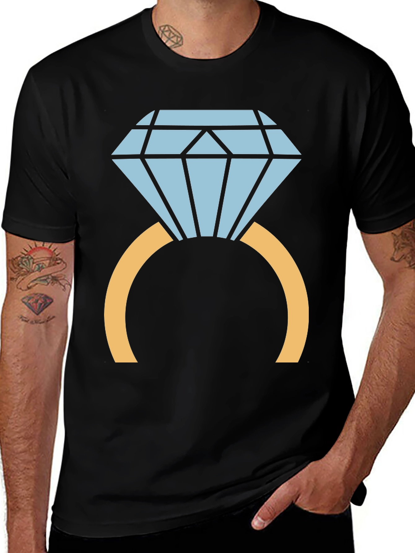 Diamond Ring Graphic Tee - Stylish Black T-Shirt
