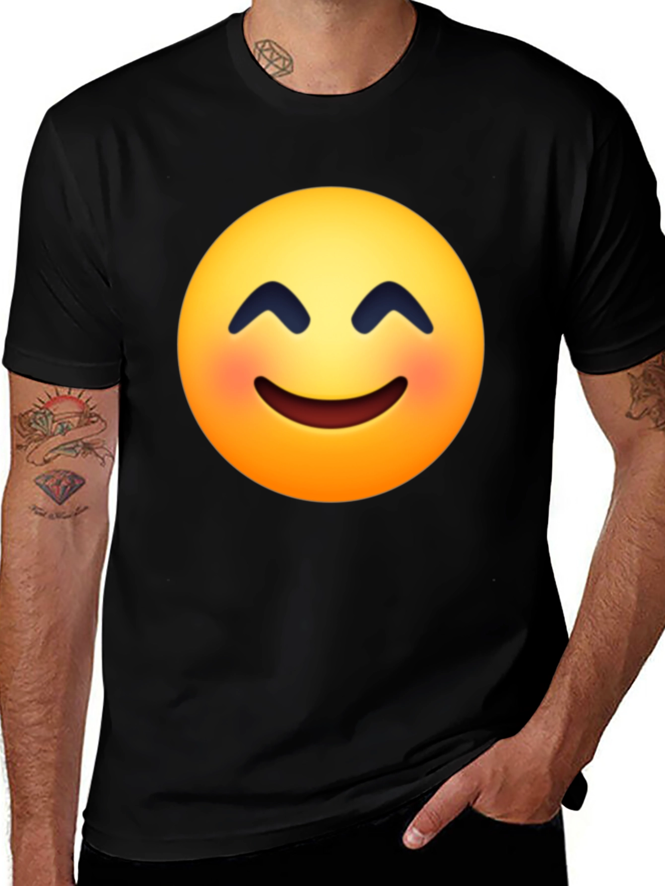 Happy Face Emoji Graphic Black T-Shirt
