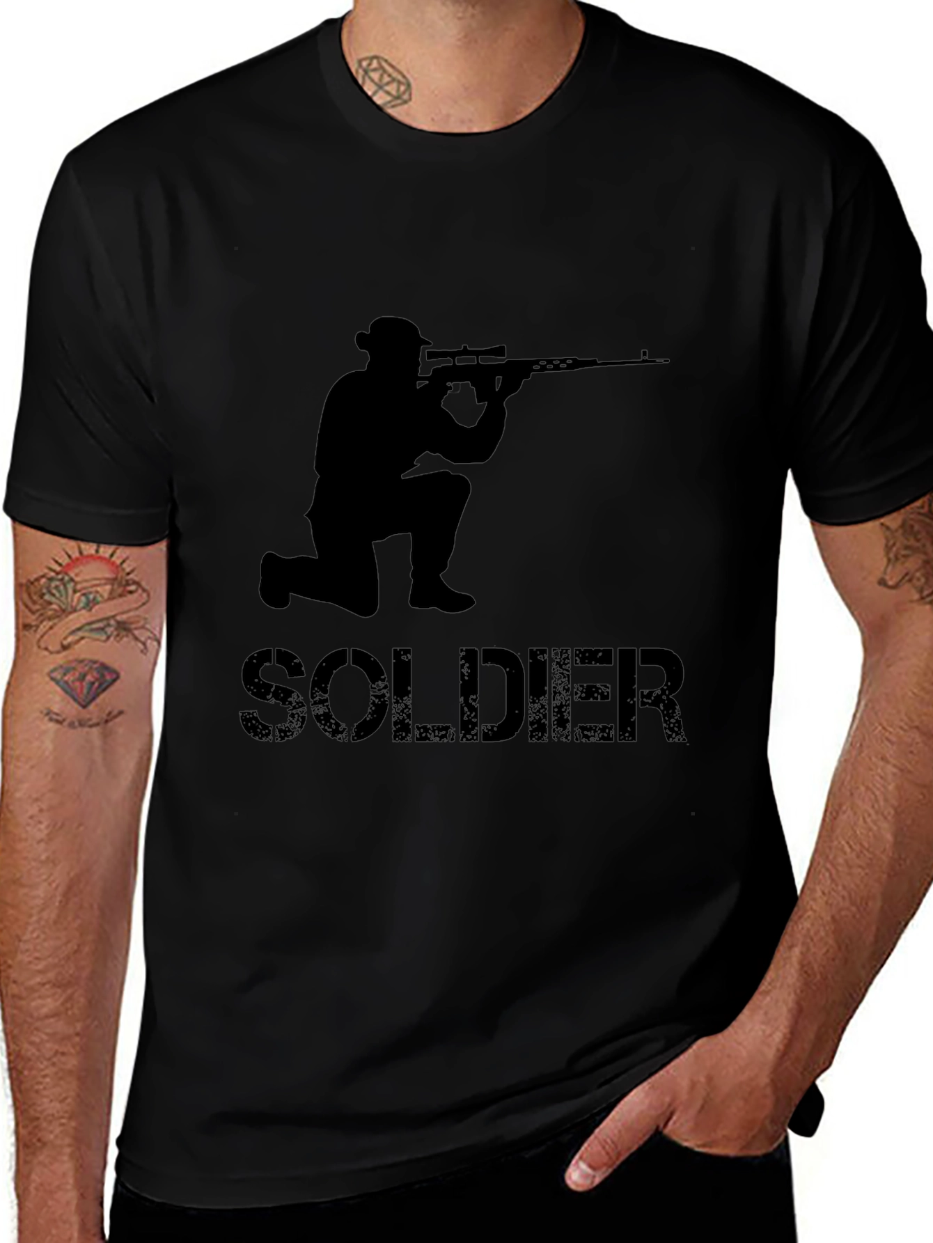Variant 16 of Soldier Graphic T-Shirt - Tactical Style, Black Cotton Tee