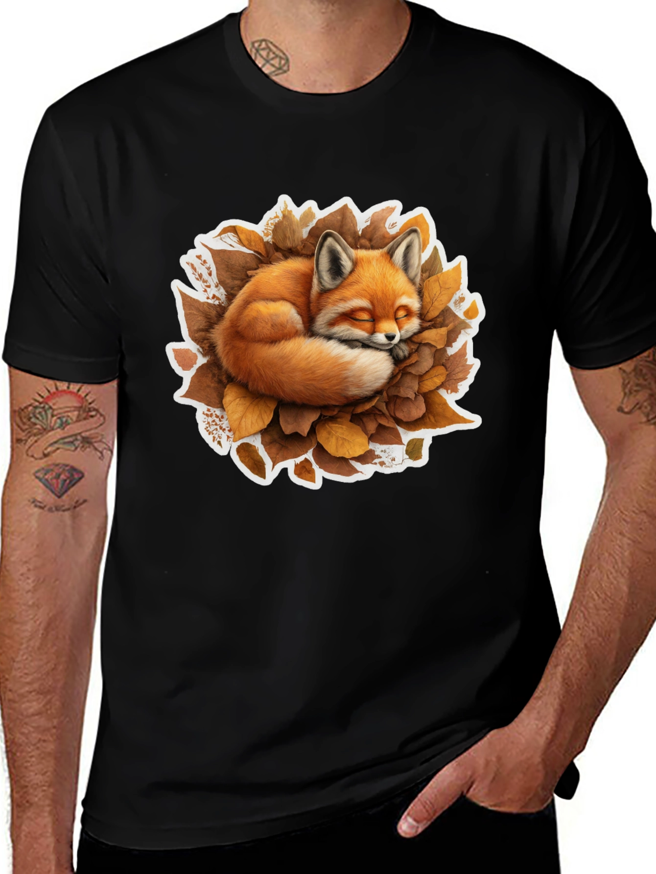 Variant 27 of Fox Resting on Leaves Graphic Tee