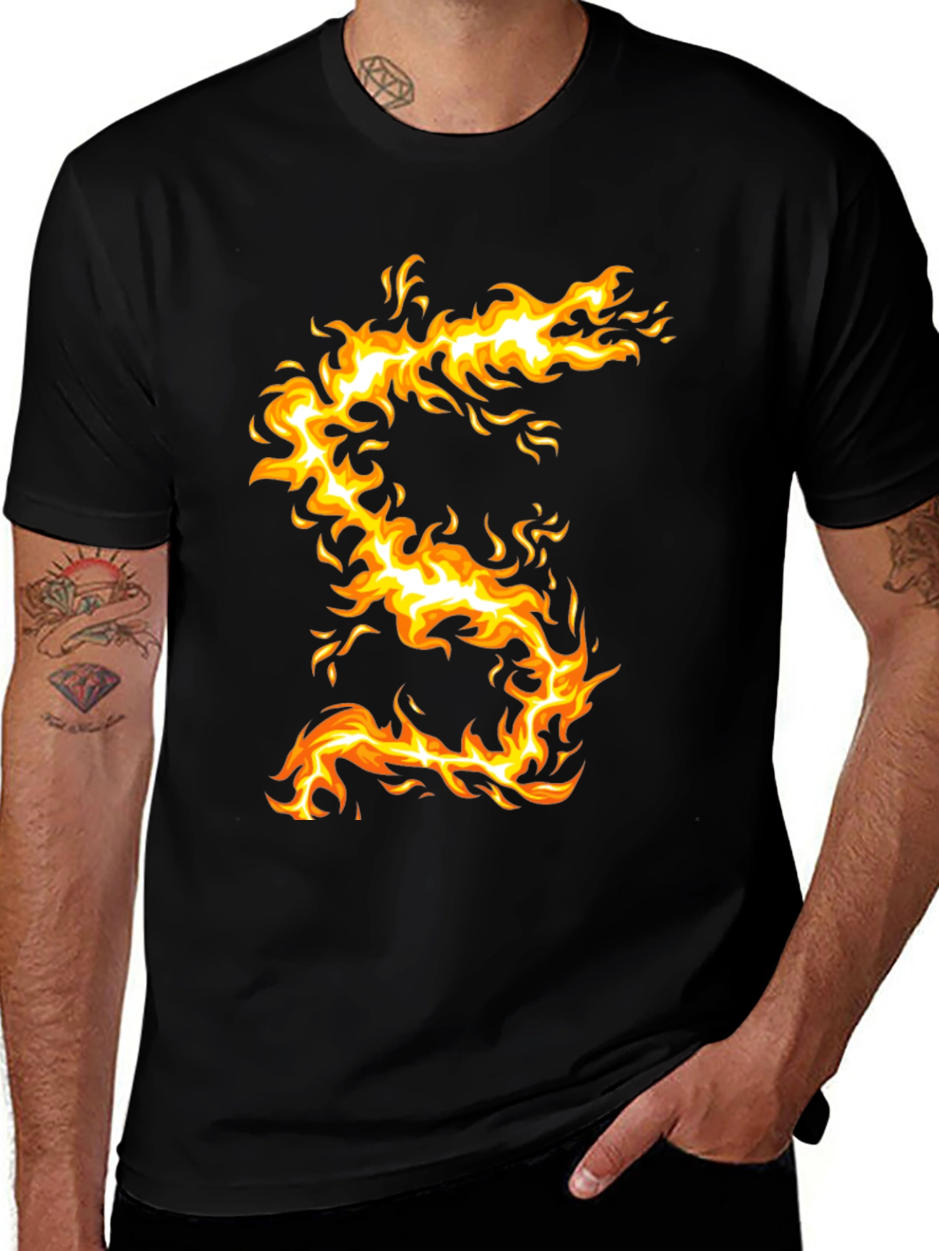 Variant 19 of Fiery Dragon Graphic Tee - Men's Black T-Shirt