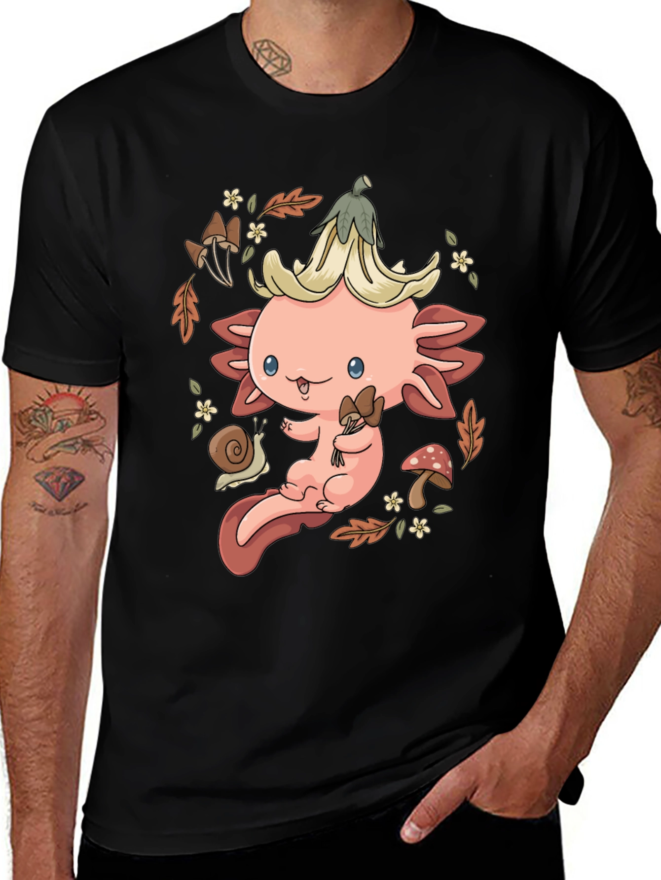 Variant 4 of Cute Axolotl Mushroom T-Shirt - Whimsical Nature Design