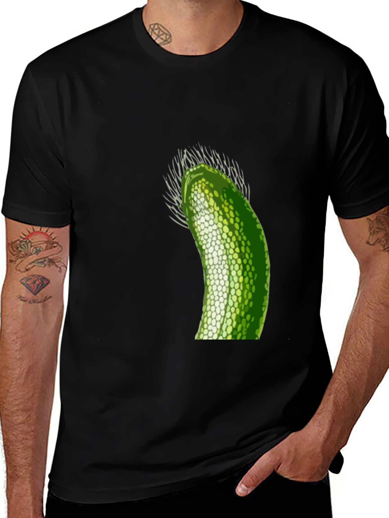 Variant 19 of Unique Green Pickle Design Black T-Shirt
