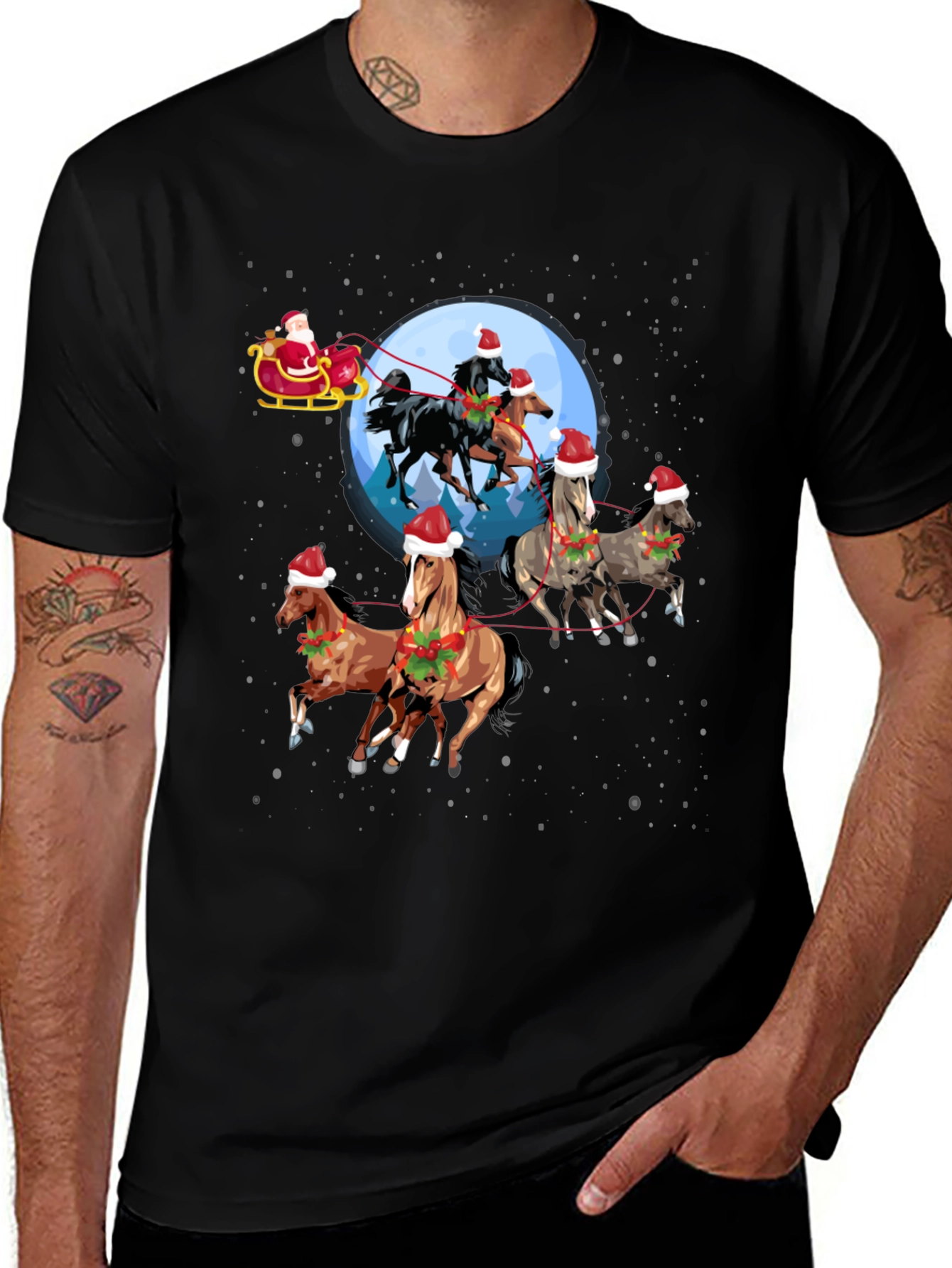 Christmas Horses T-Shirt Santa Sleigh